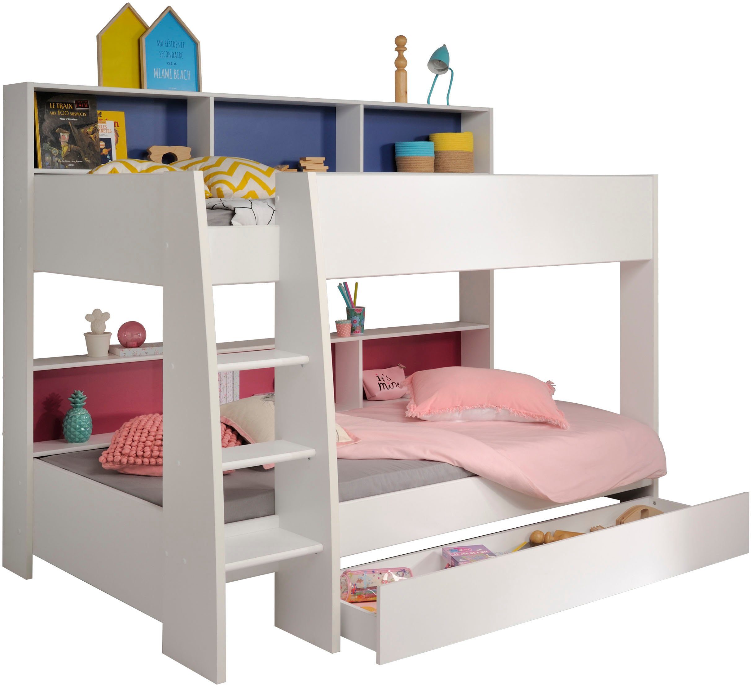 Parisot Stapelbed Tam Tam, stapelbed, gekleurde rekken, met bedkist veel opbergruimte, geweldig voor kleine ruimtes, topseller!