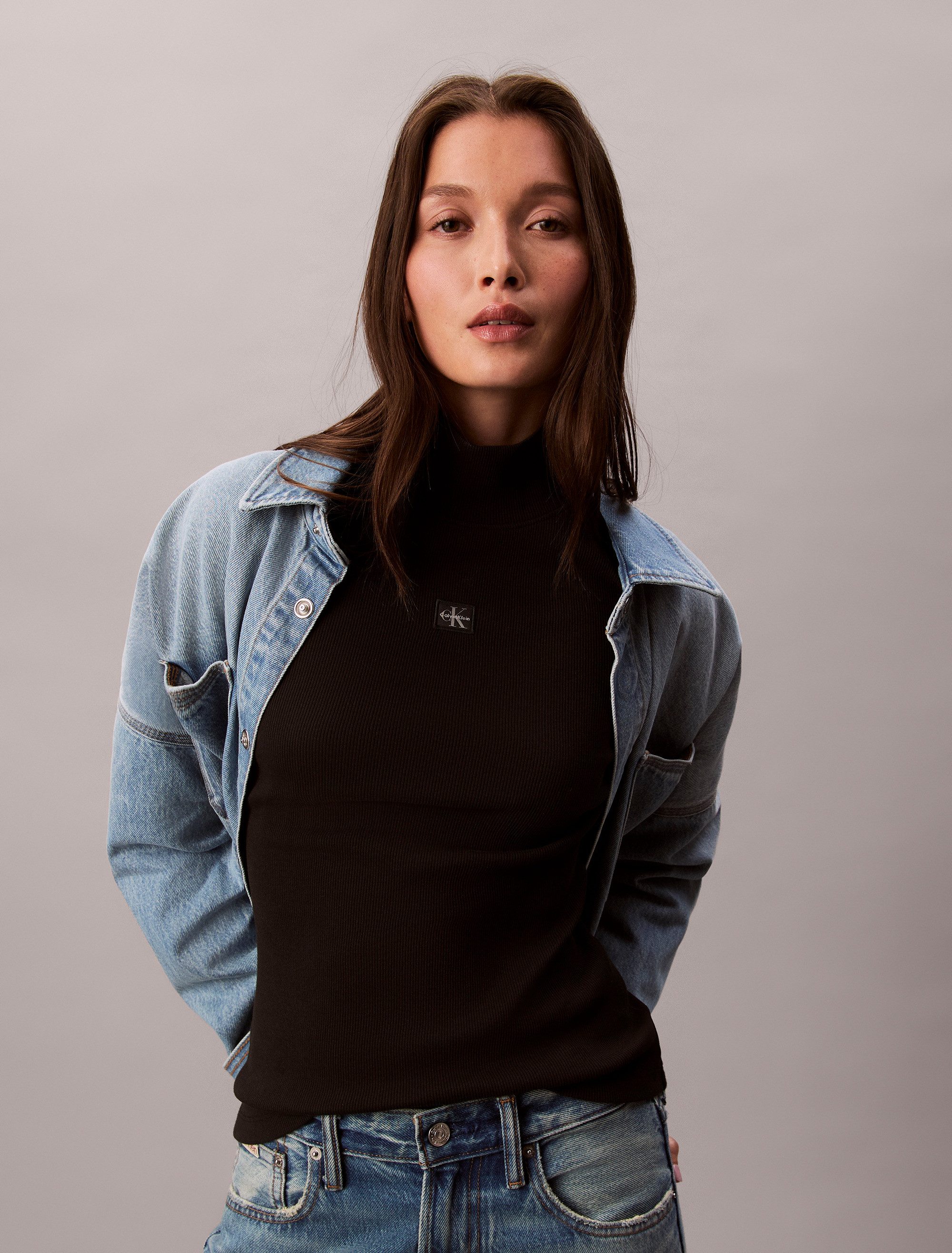 Calvin Klein Shirttop LS WOVEN LABEL TURTLENECK