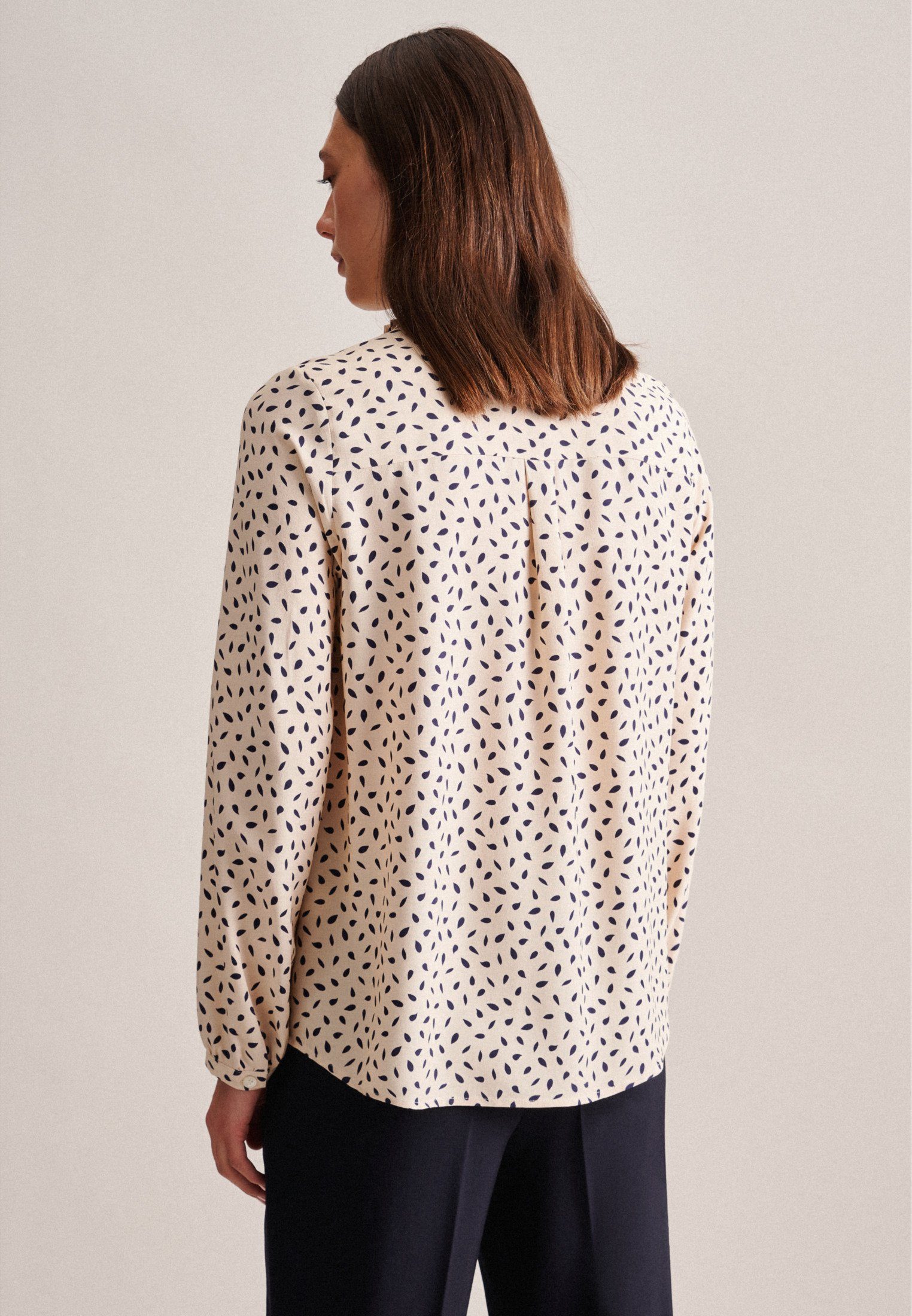 seidensticker Klassieke blouse Zwarte roos Lange mouwen ronde hals print