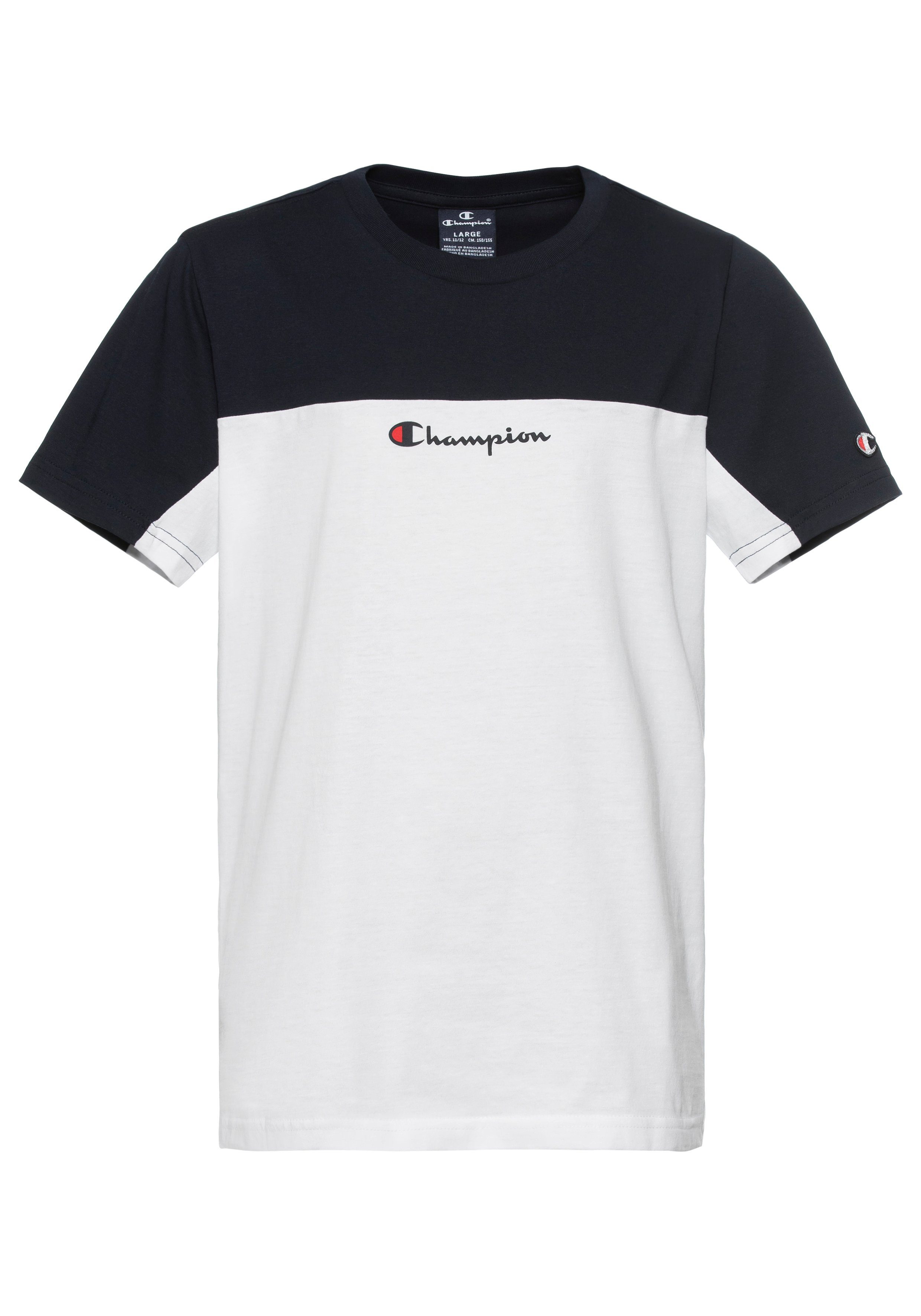 Champion T-shirt met logo wit donkerblauw Jongens Katoen Ronde hals Logo 146 152
