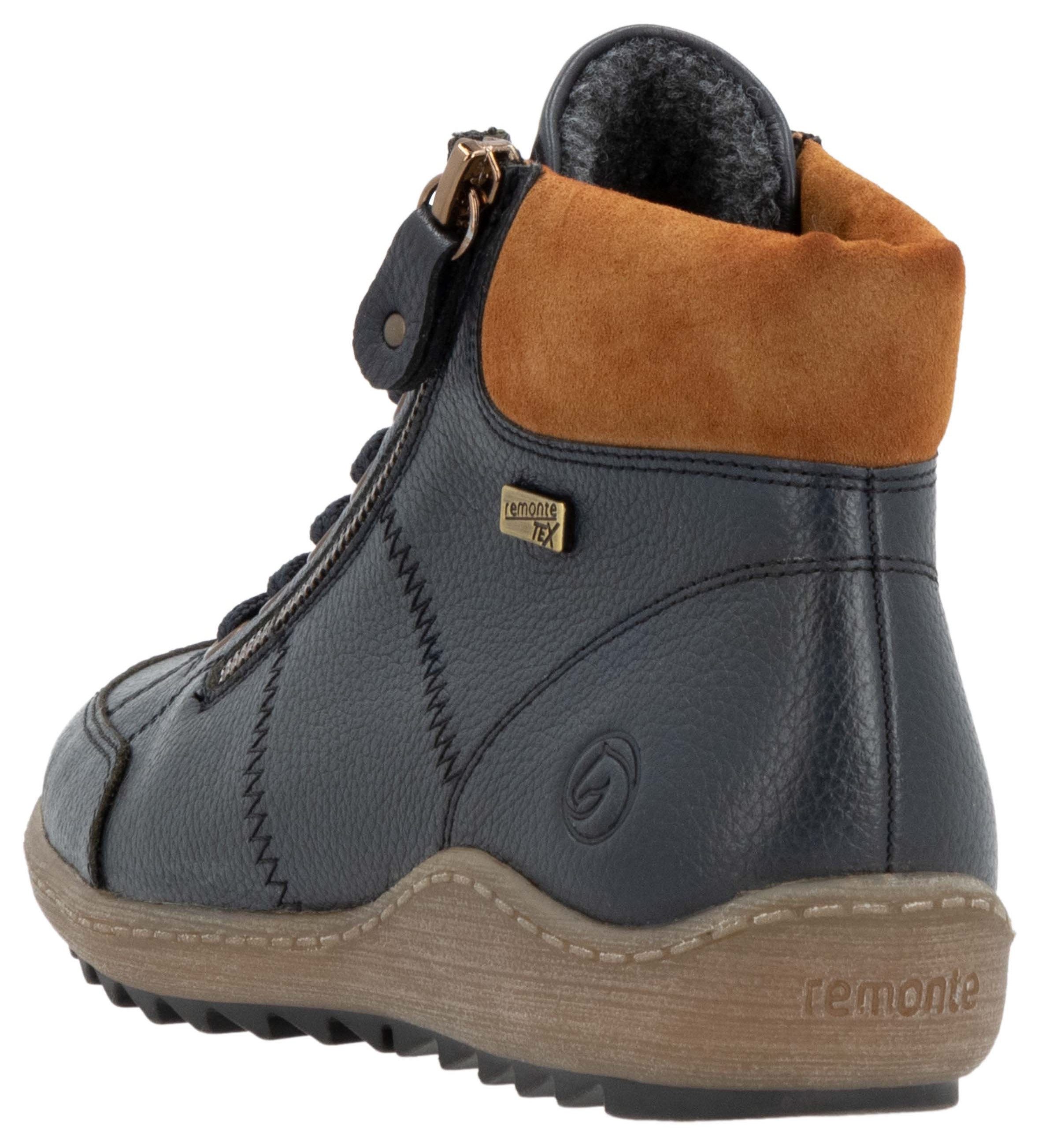 Remonte Veterschoenen flats, comfort schoen, enkellaars met logo-embossing en contraststiksels