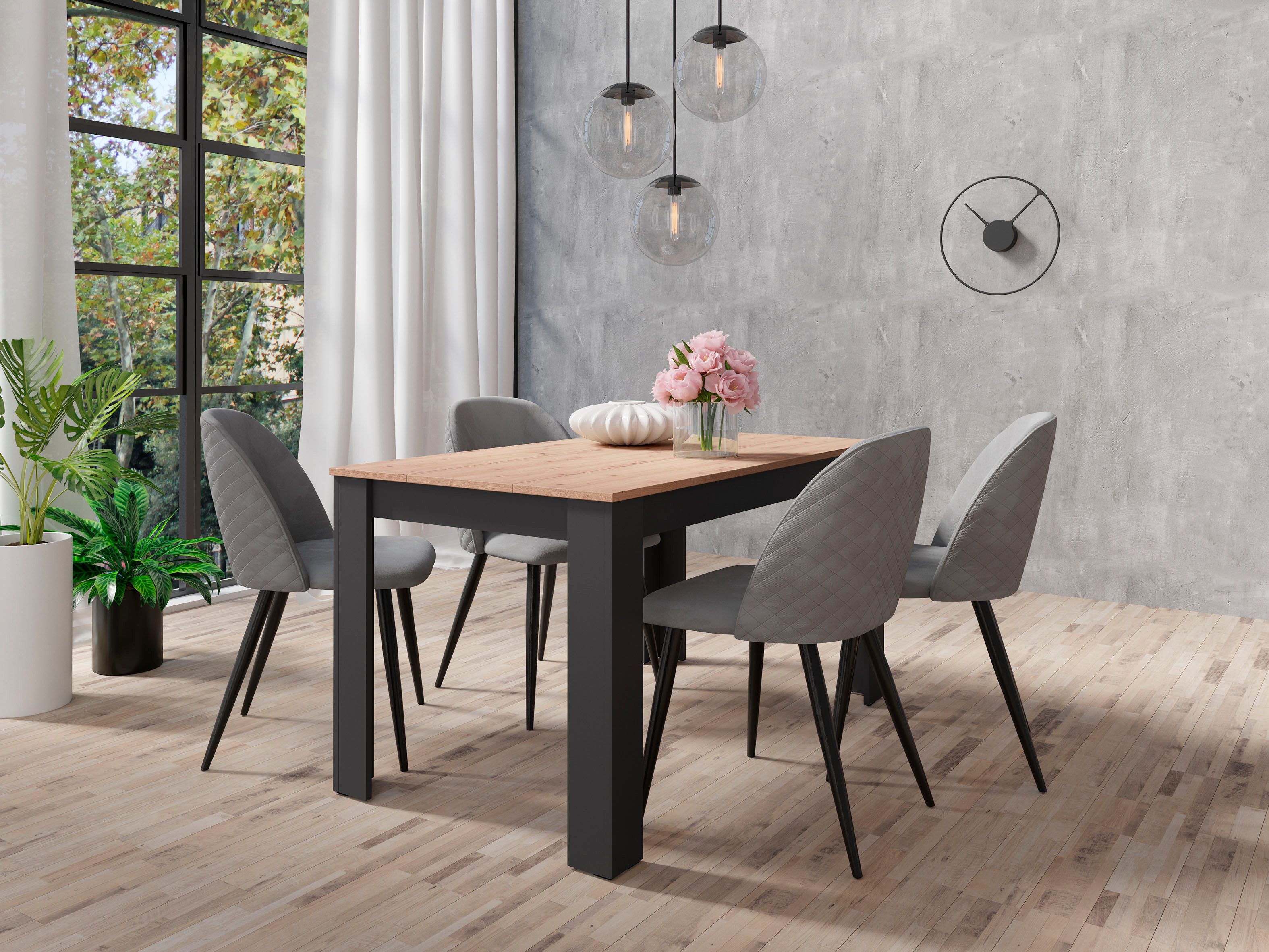 byLIVING Eettafel Nori Keukentafel in eikenlook, frame in antraciet of wit