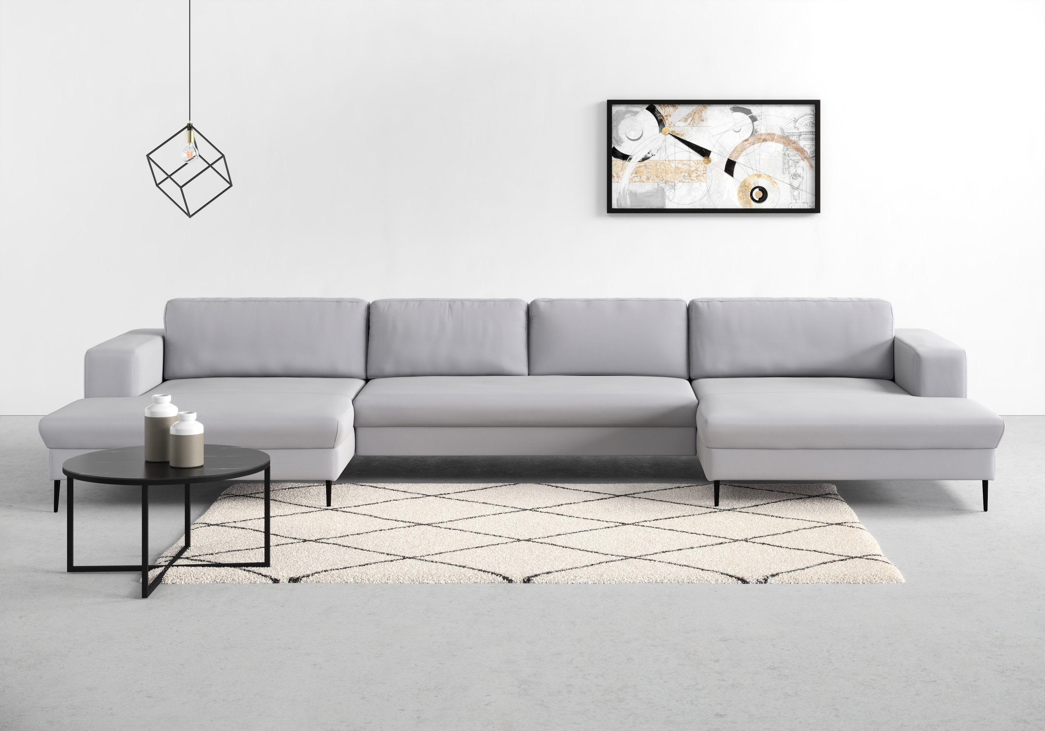 DOMO collection Zithoek Modica U-vorm XXL, in een moderne look met 2 royale récamiers, ook in cord zilver(kleur), zithoeken, 438 cm