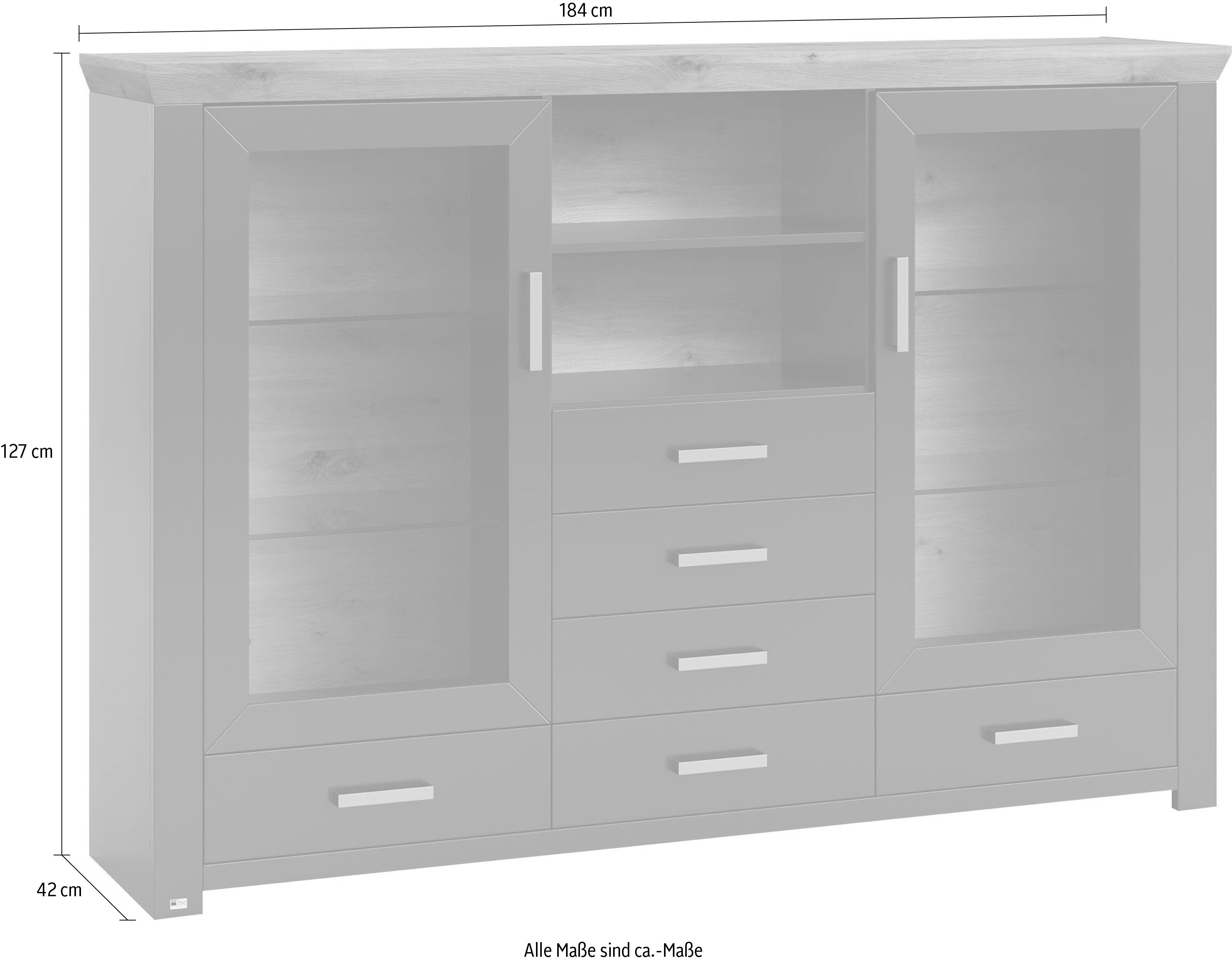 set one by Musterring Highboard York Type 56, met Glazendeuren, verlichting optioneel, B 184 cm