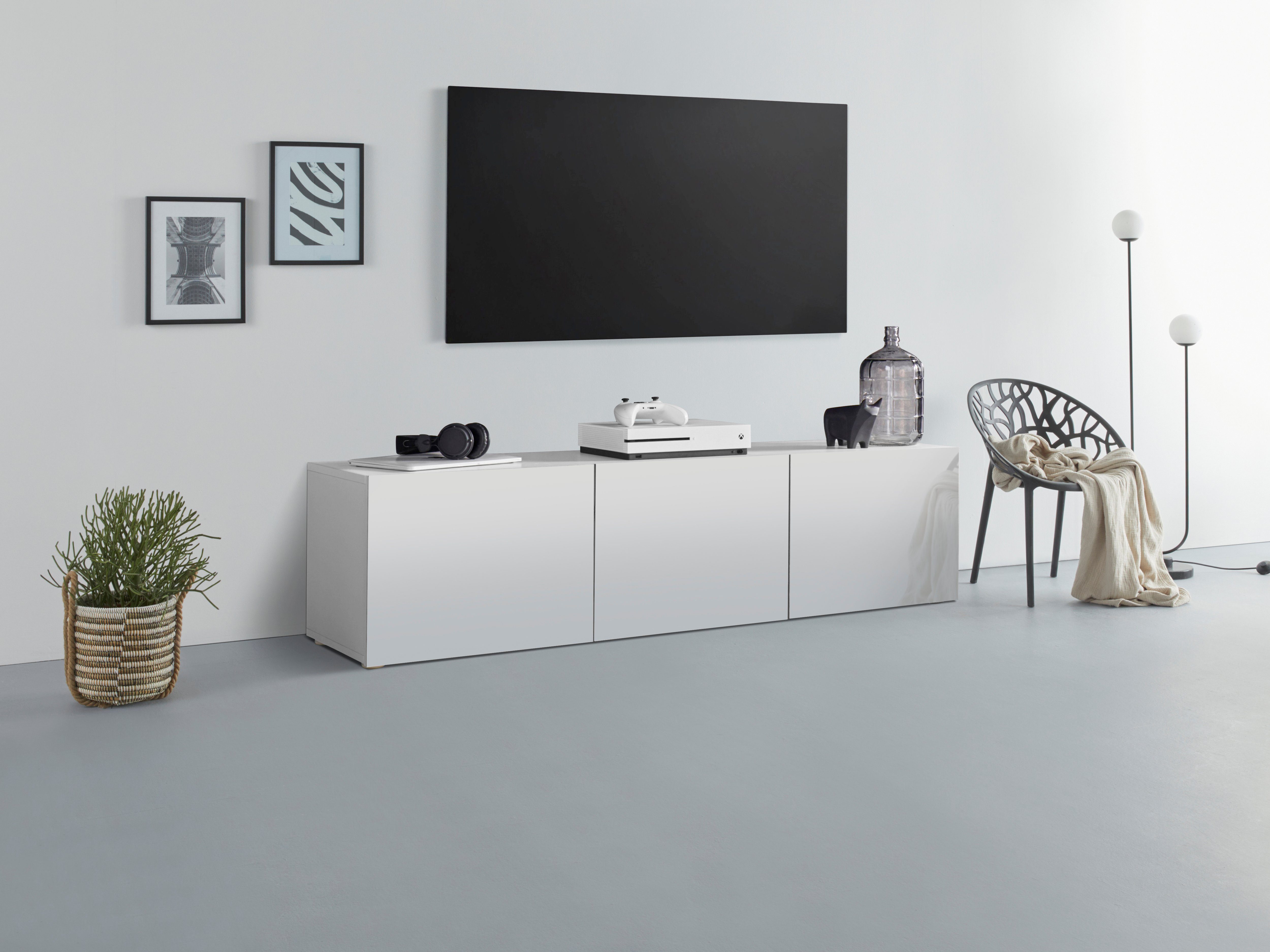 borchardt moebel tv-meubel sophia breedte 139 cm met 3 deuren, staand en hangend wit