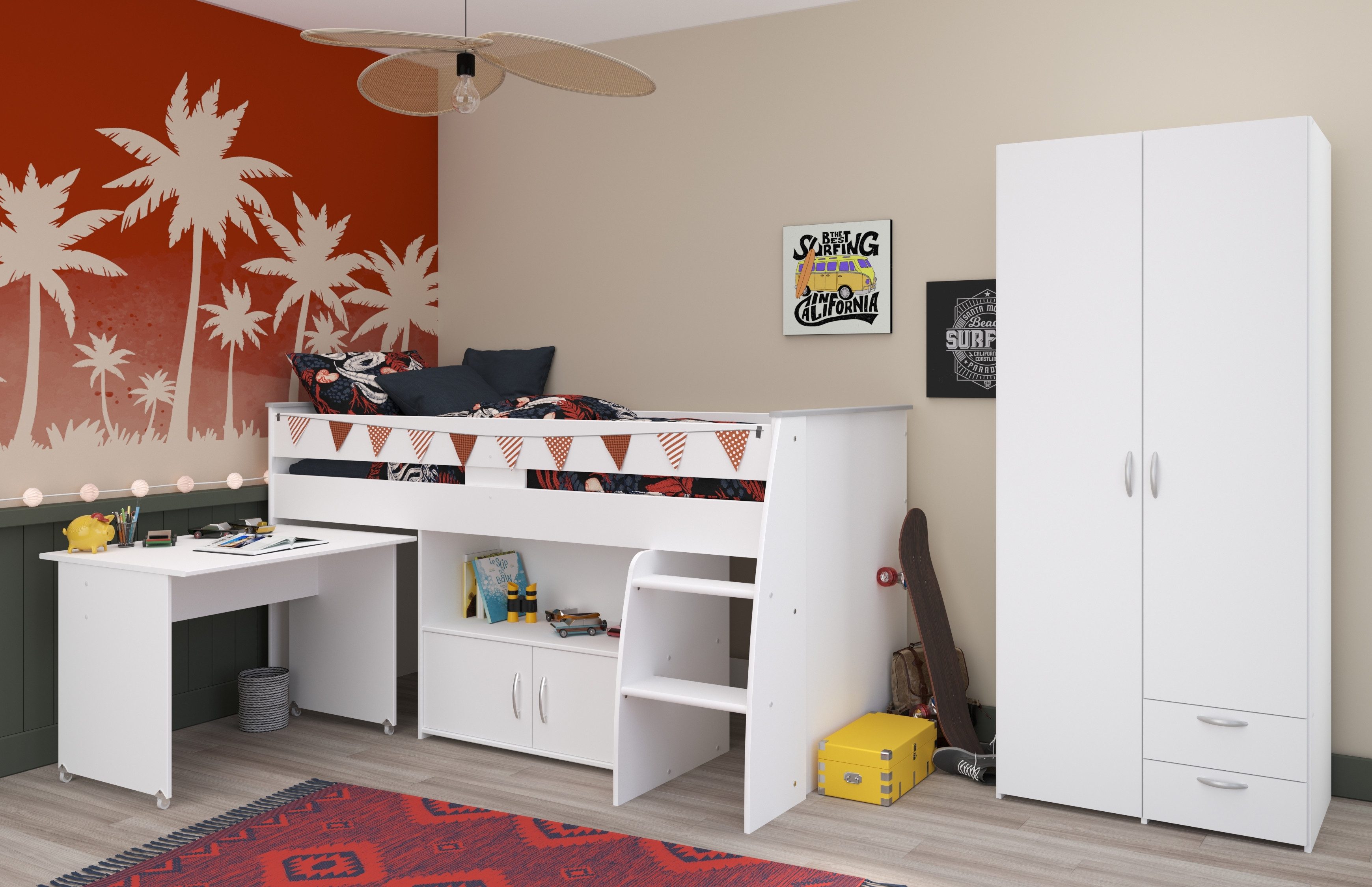 Parisot Tienerkamerset Reverse 12 veel opbergruimte, ruimtebesparend, bureau en commode geïntegreerd (2-delig)