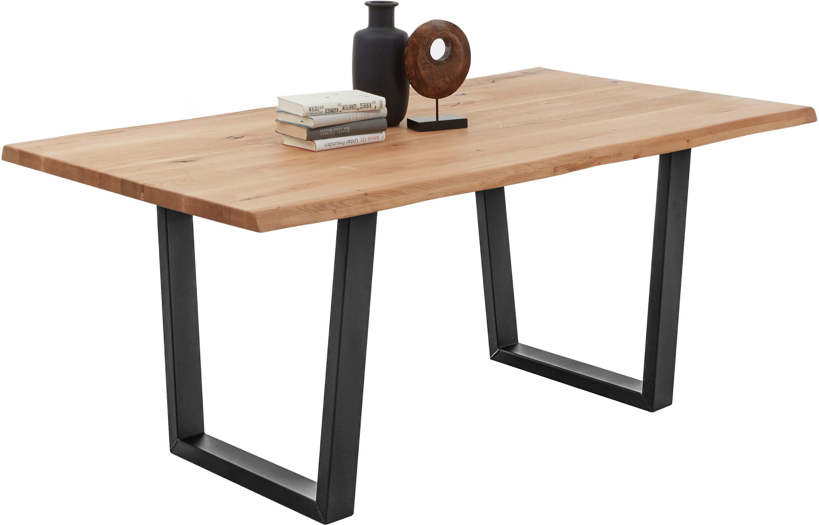 Stolkom Eettafel Benny Eik massief hout, tafel met boomrand