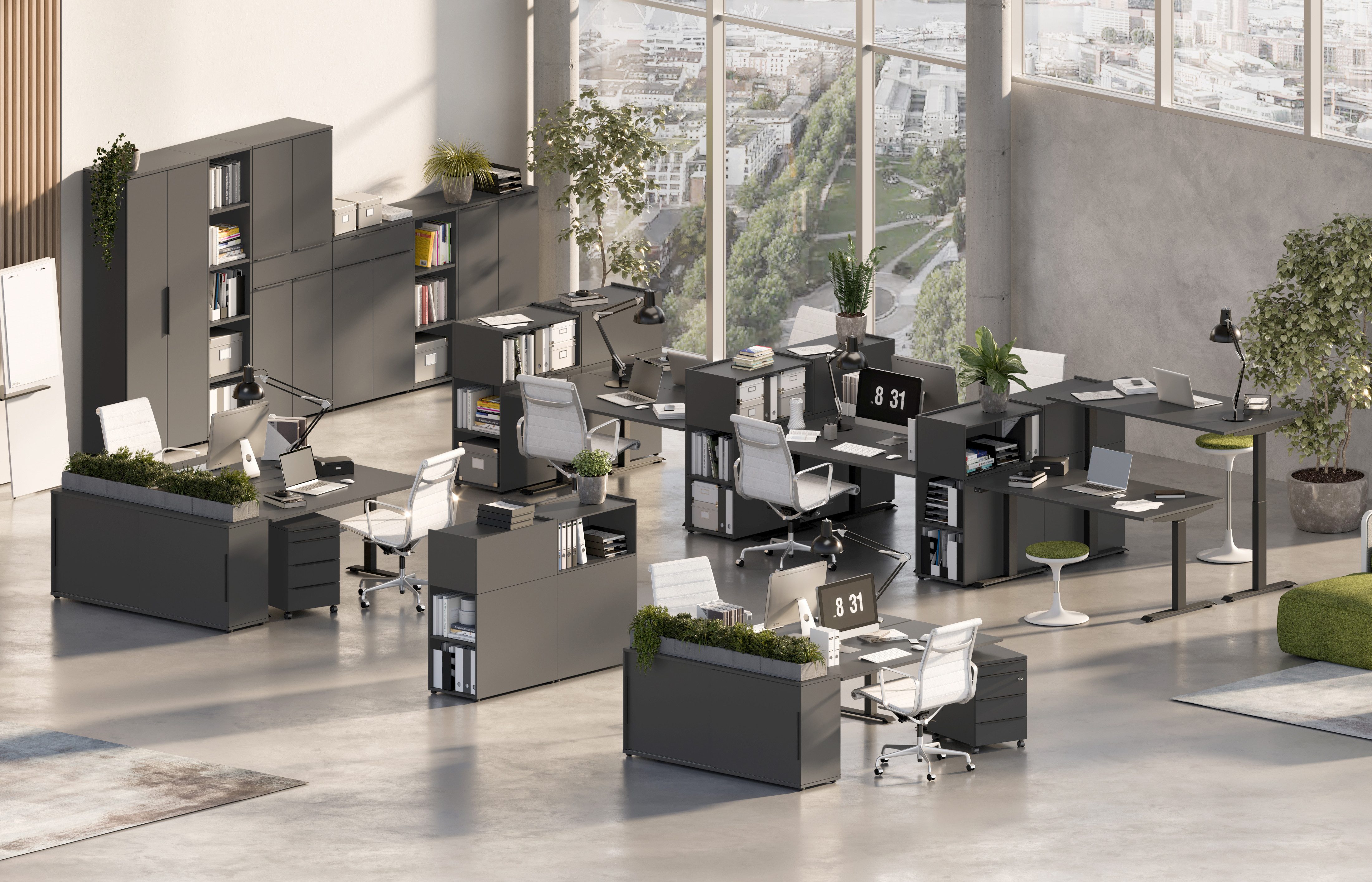GERMANIA Kantoormeubelset Milaan incl. bureau, kastje op wieltjes, roomdivider en dressoir (4-delig)