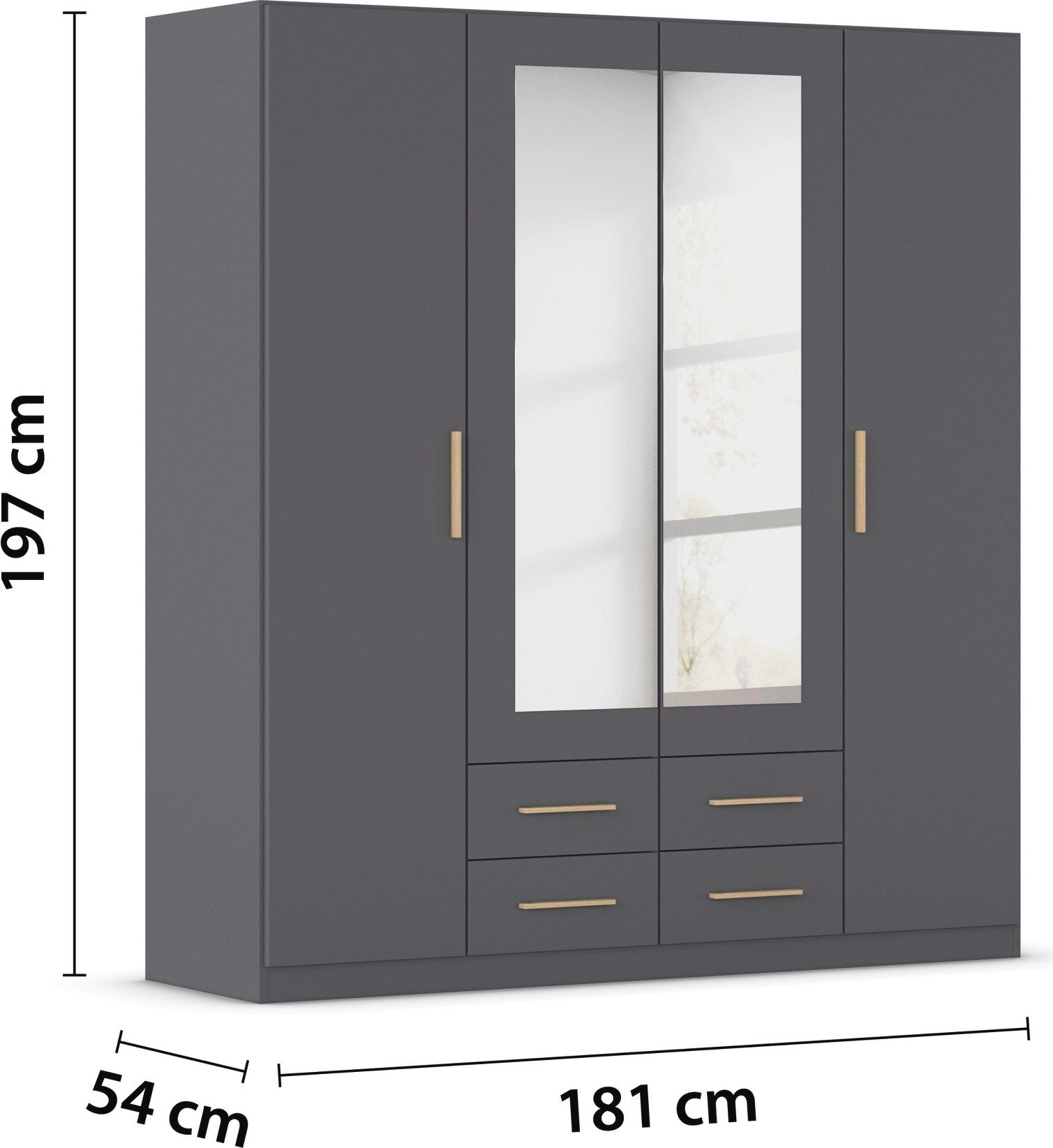 rauch Draaideurkast Kledingkast garderobe KREFELD optioneel met spiegel met 3 greepvarianten, incl. praktische lades made in germany