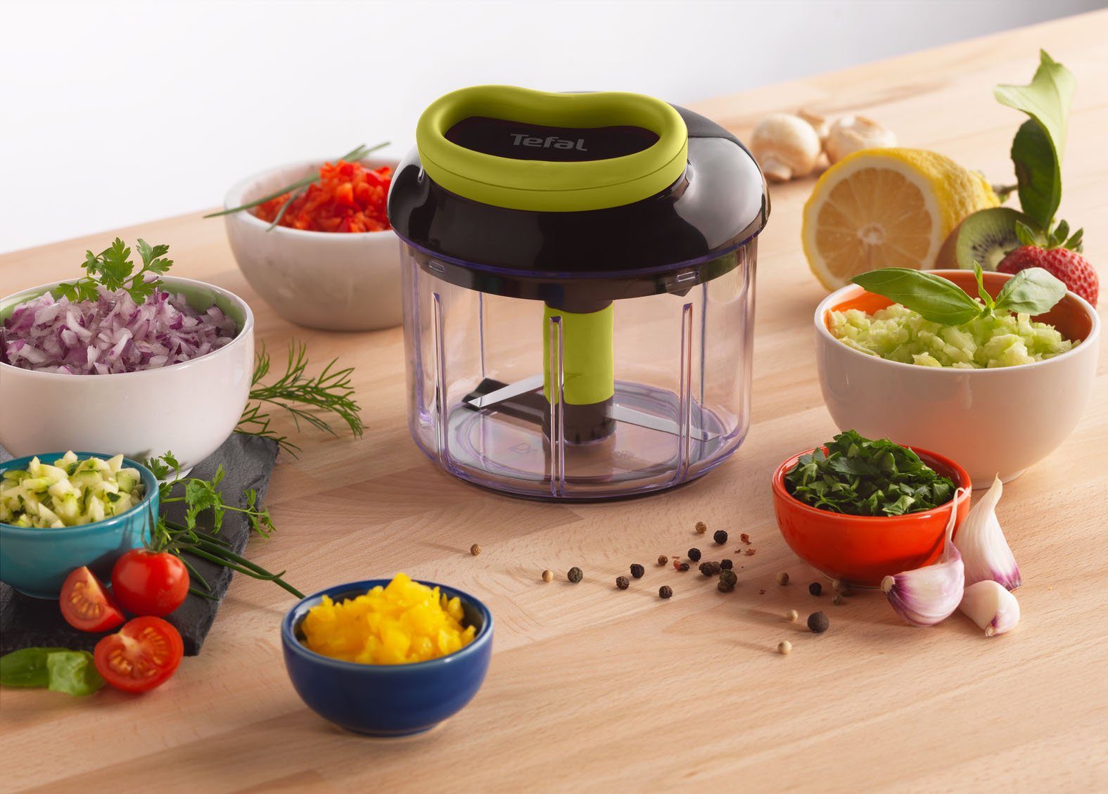 Tefal Groentesnijder Ingenio hakker 900ml, roestvrijstalen messen, antislip, soft-touch handgreep, zwart/groen