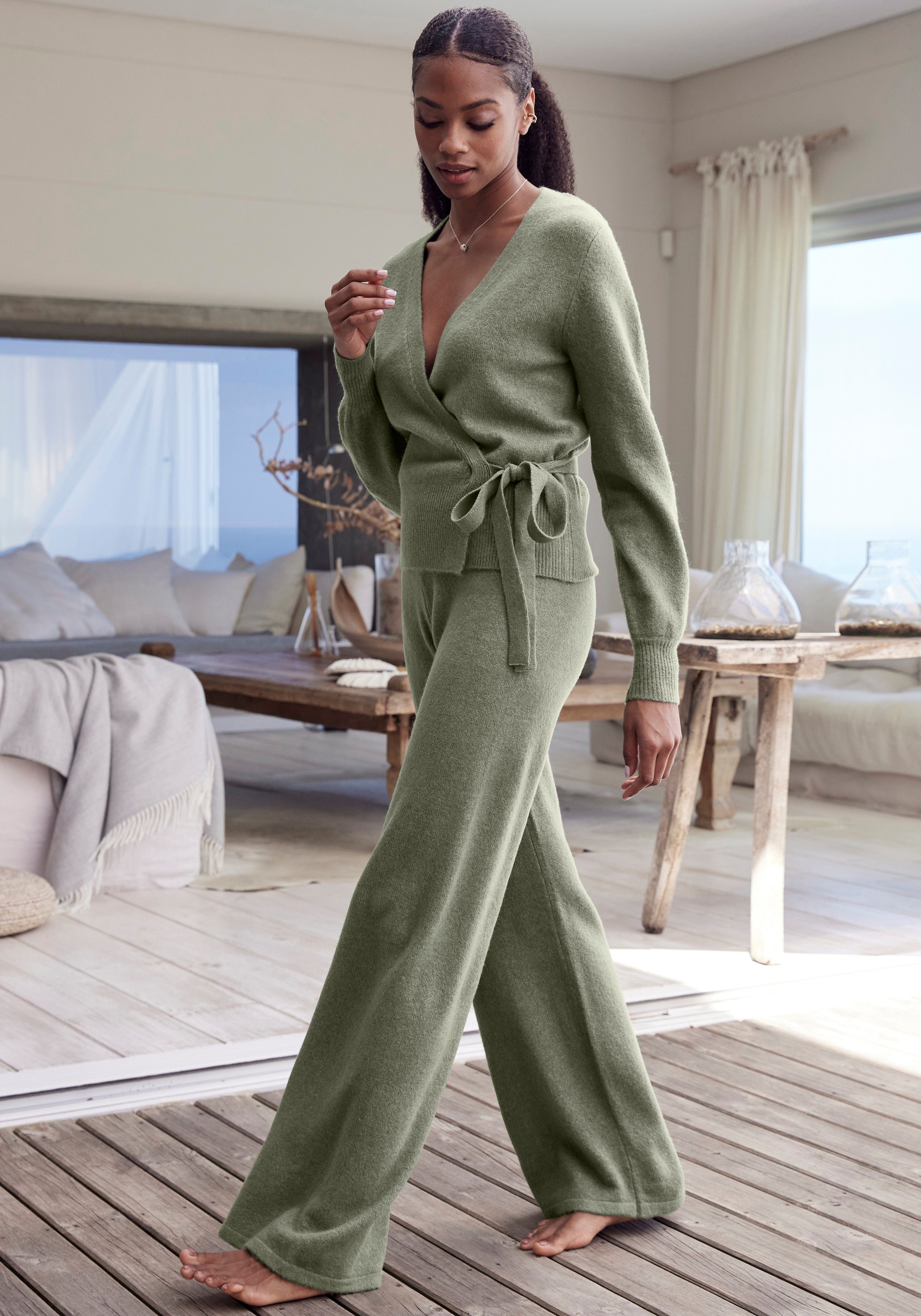 Lascana Tricotbroek -Loungebroek met ribboorden loungewear