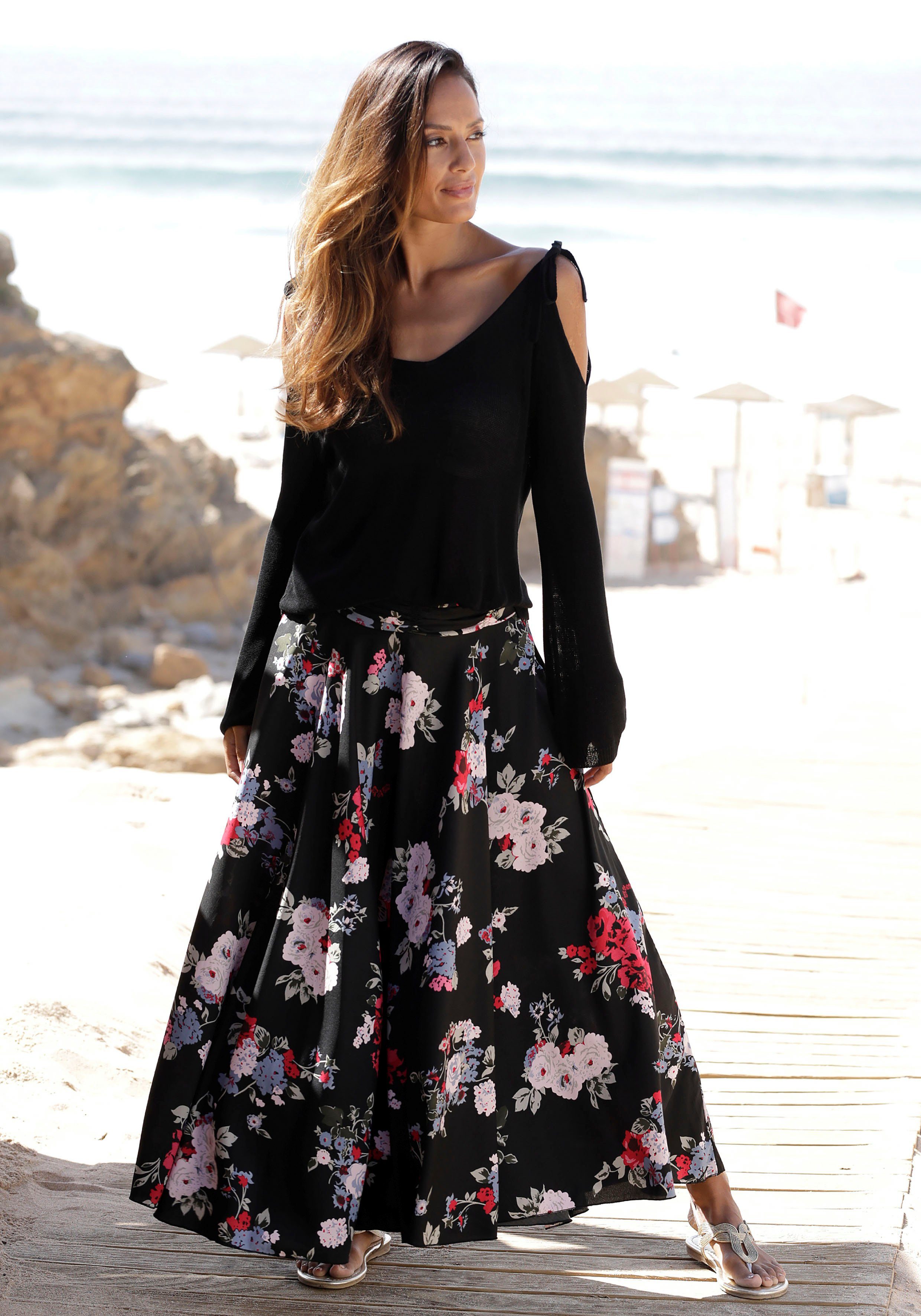 Lascana Broekrok met bloemenprint, culotte stijl, extra wijde pijpen