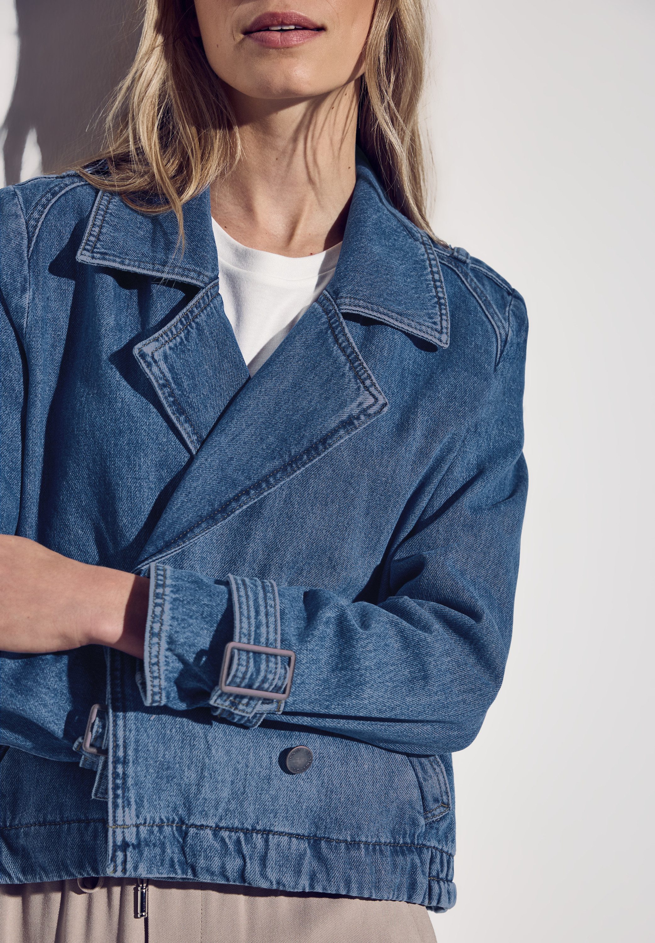 STREET ONE Jeansblazer in trenchcoat-look