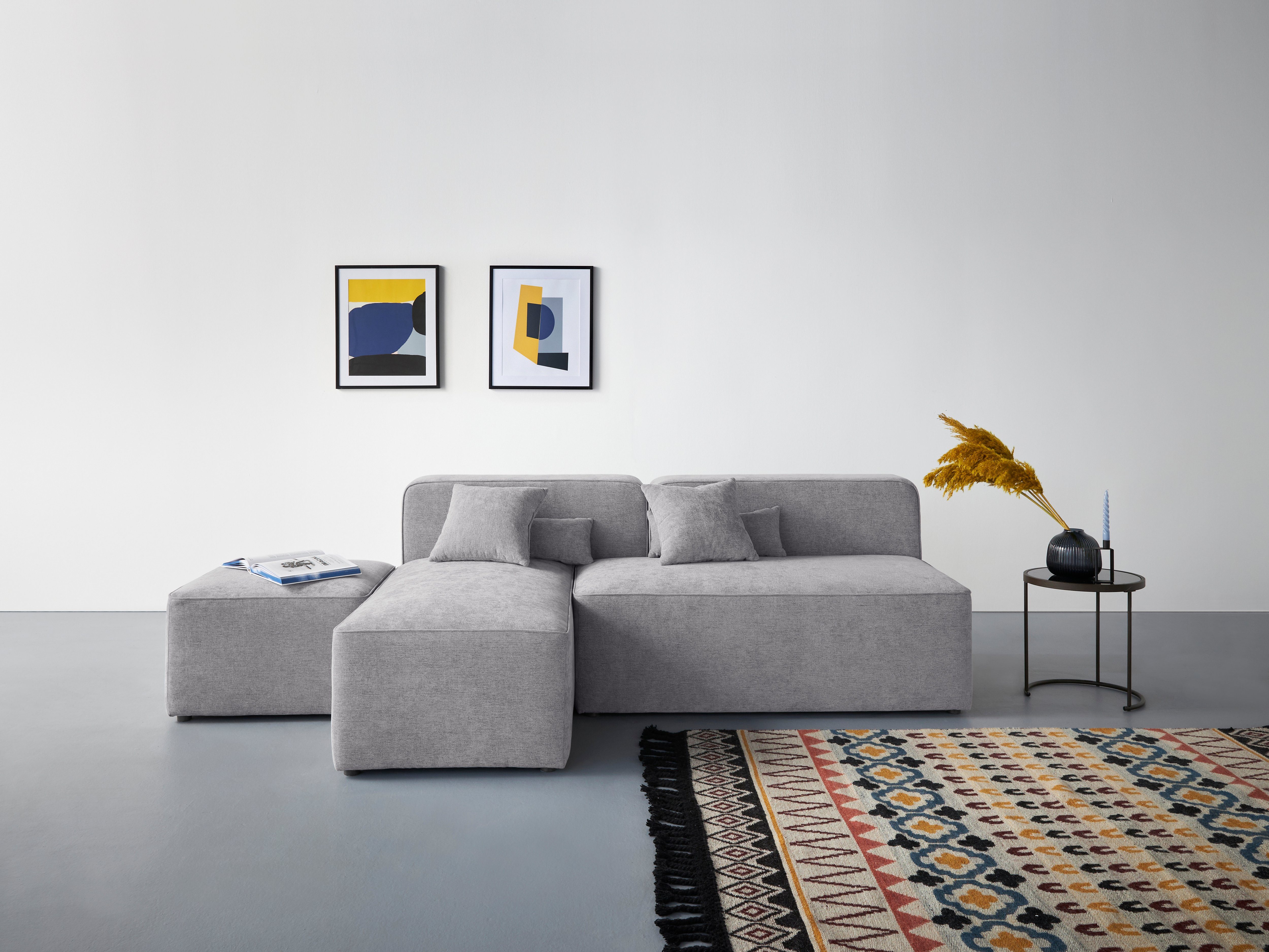 andas Hoekbank Sundstrup L-vorm Moduleserie, individuele samenstelling grijs, hoekbanken, Ottomane rechts