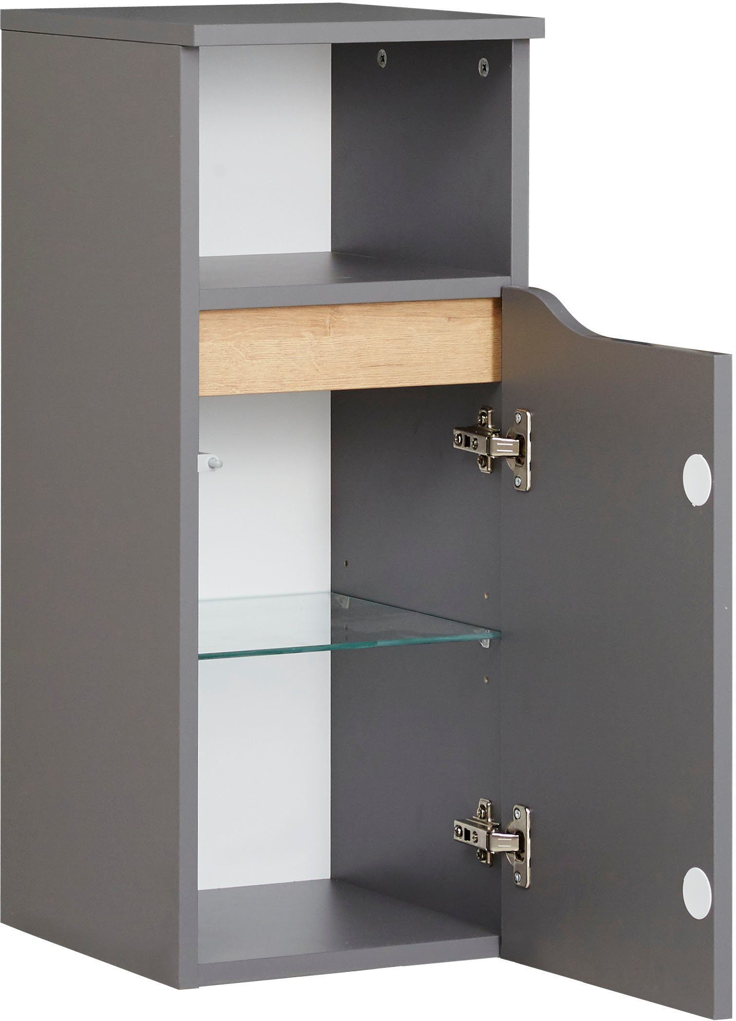 Saphir Badkamerserie Quickset 5-delig, keramische opzetwastafel en LED-spiegelkast Halfhoge kast, onderkast, hangend kastje, inclusief deurdemper, 7 deuren (7-delig)