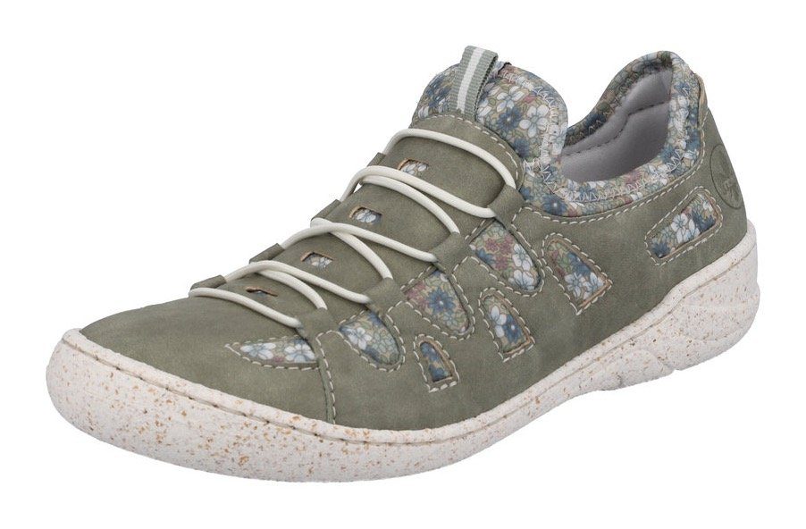 Rieker Slip-on sneakers Slipper, instapschoen, vrijetijdsschoen met bloemenprint dames lage sneakers maat 42 EU groen