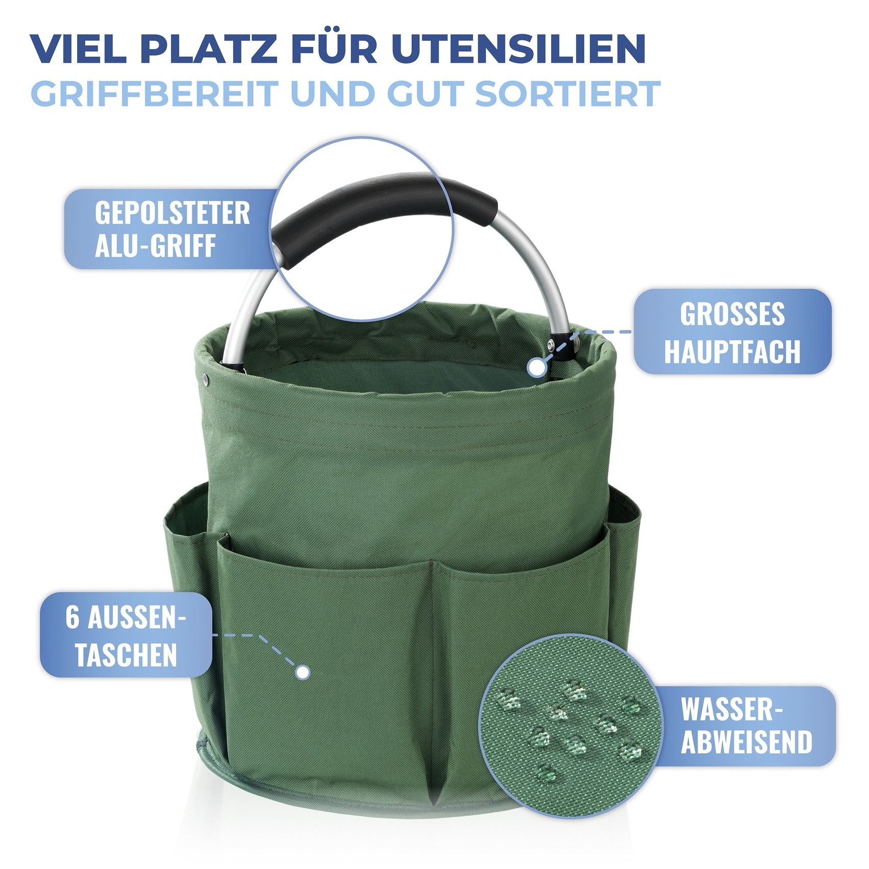 Maximex Organizer Schoonmaak-Caddy Multifunctioneel mand met 6 buitenzakken, ideaal voor huishouden, tuin & kamperen