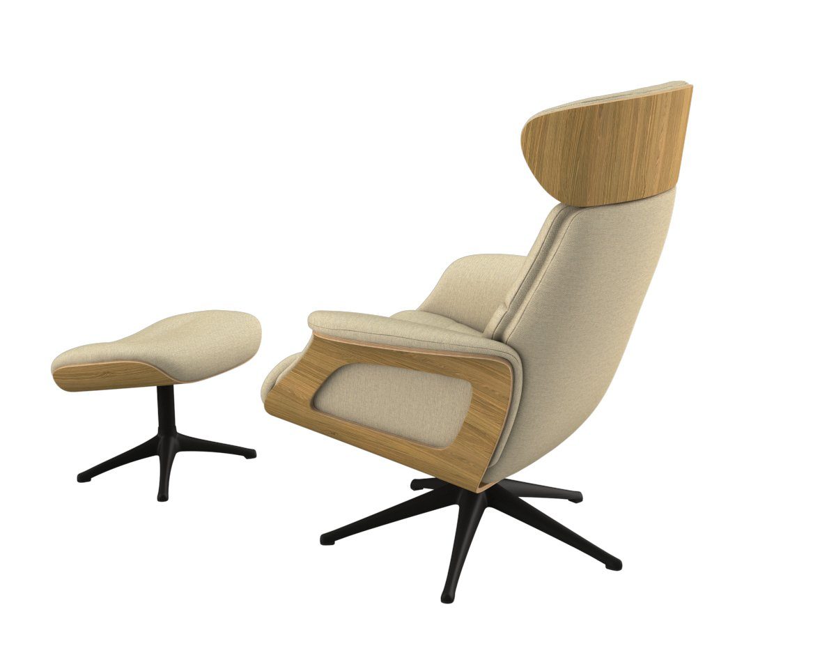 FLEXLUX Relaxfauteuil Clement relaxstoel, gestoffeerde stoel, ligstoel, TV-stoel, Rug- & hoofdsteunverstelling, draaibaar, armleuning eik, zwart voet
