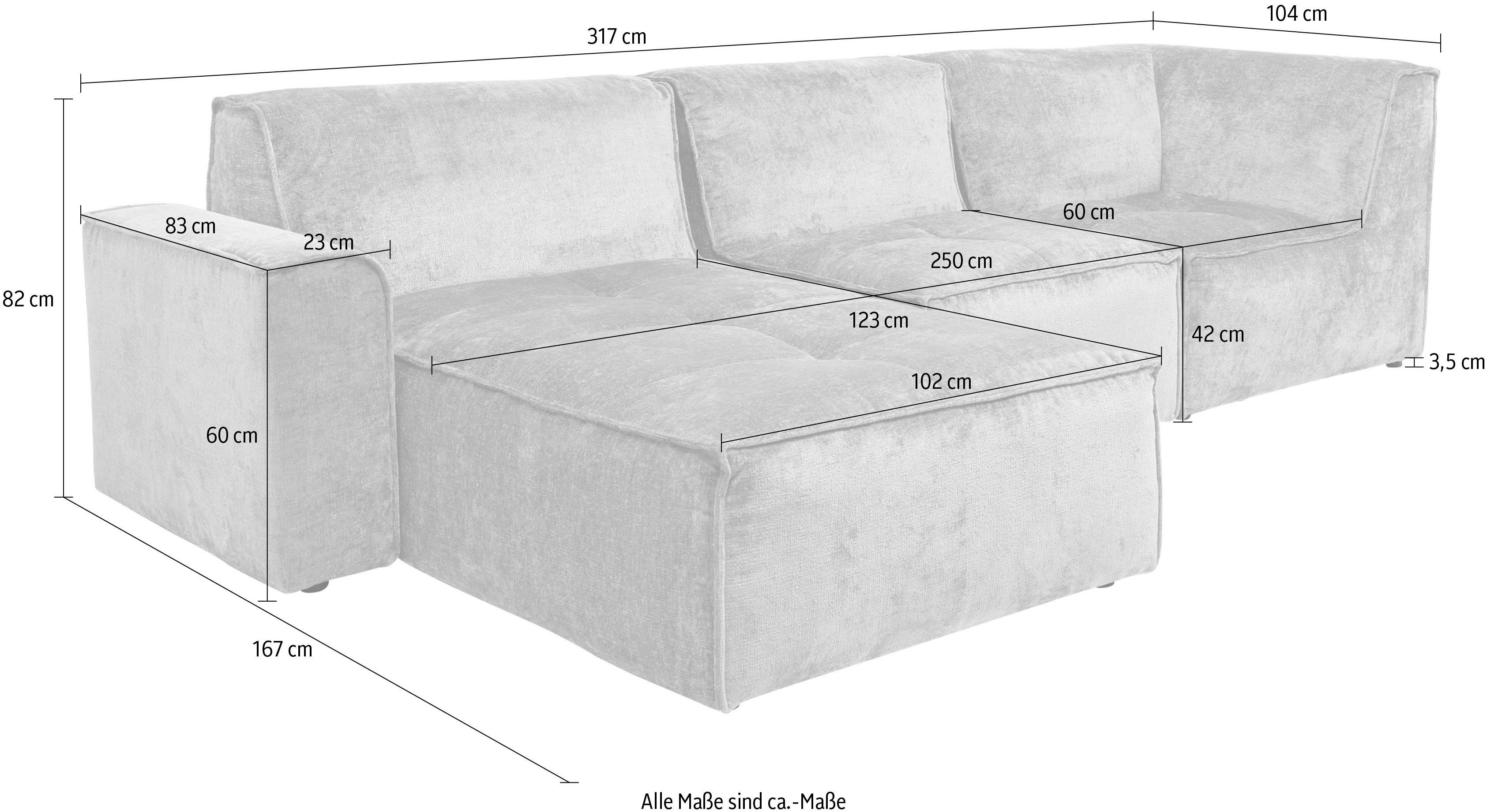RAUM.ID Hoekbank Monolid L-vorm Afzonderlijke module voor combinatie op maat, bekleding in teddy-look (4-delig)