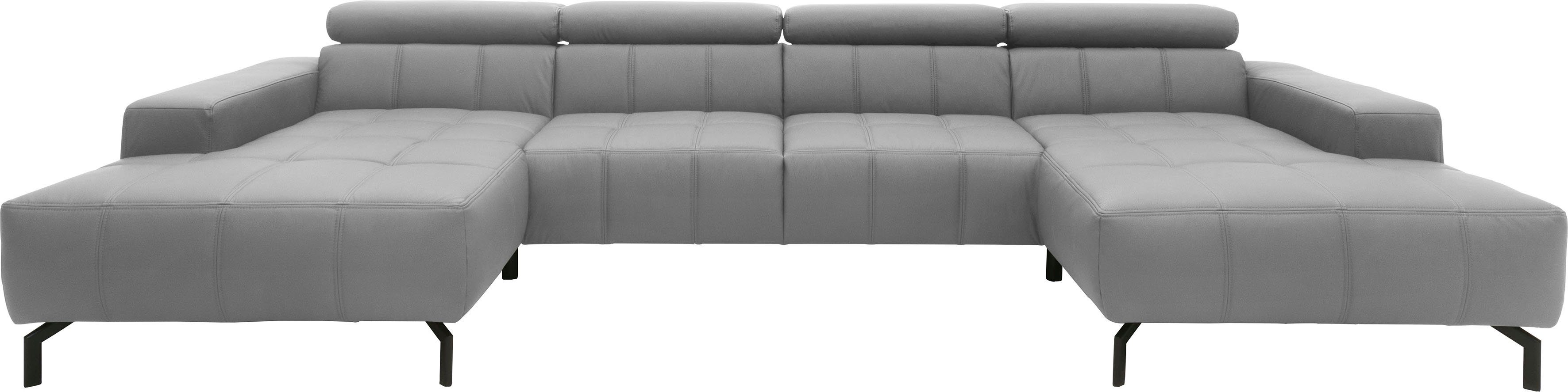 DOMO collection Zithoek Cunelli mooie zitnaden als designelement, stevige zitcomfort, U-vorm grijs, zithoeken, Met verstelbaar hoofdeind