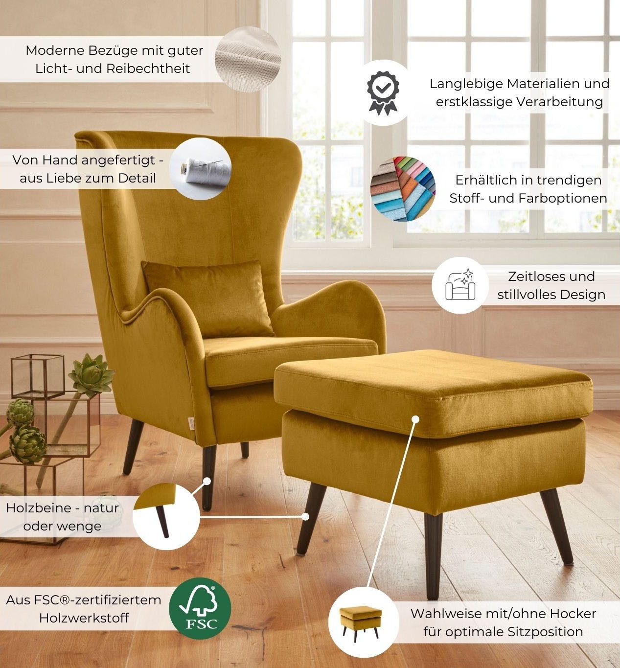 Guido Maria Kretschmer Home&Living Fauteuil Salla ook in imitatiebont en fijn corduroy, veel bekledingsopties, oorfauteuil (set)
