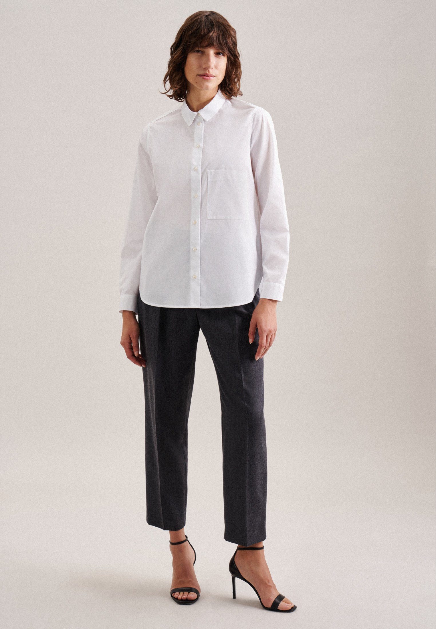 seidensticker Overhemdblouse Zwarte roos Lange mouwen kraag uni