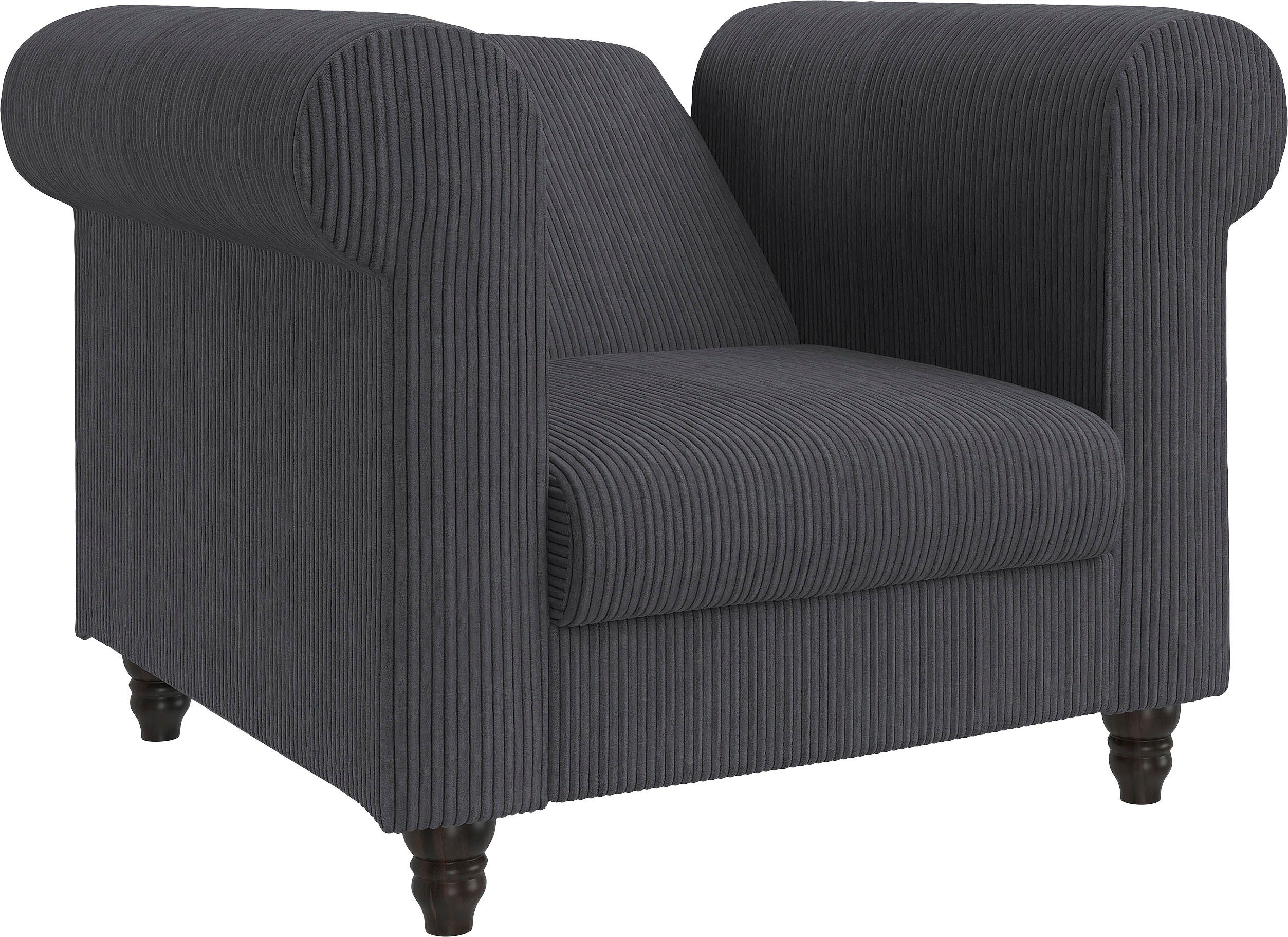 Dorel Home Chesterfield-fauteuil Felix II in breed ribfluweel met rugleuning 3-voudig verstelbaar, benen massief hout, zithoogte 46 cm