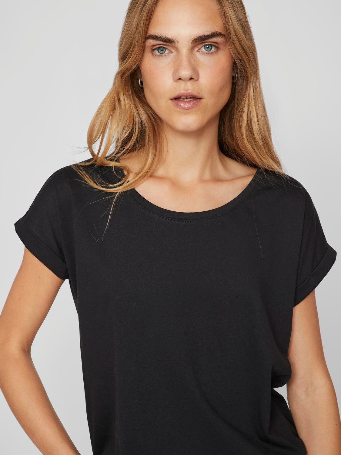 Vila Shirt met ronde hals VIDREAMERS NEW PURE T-SHIRT/SU-NOOS Basic dames T-shirt met ronde hals en omgeslagen mouwen