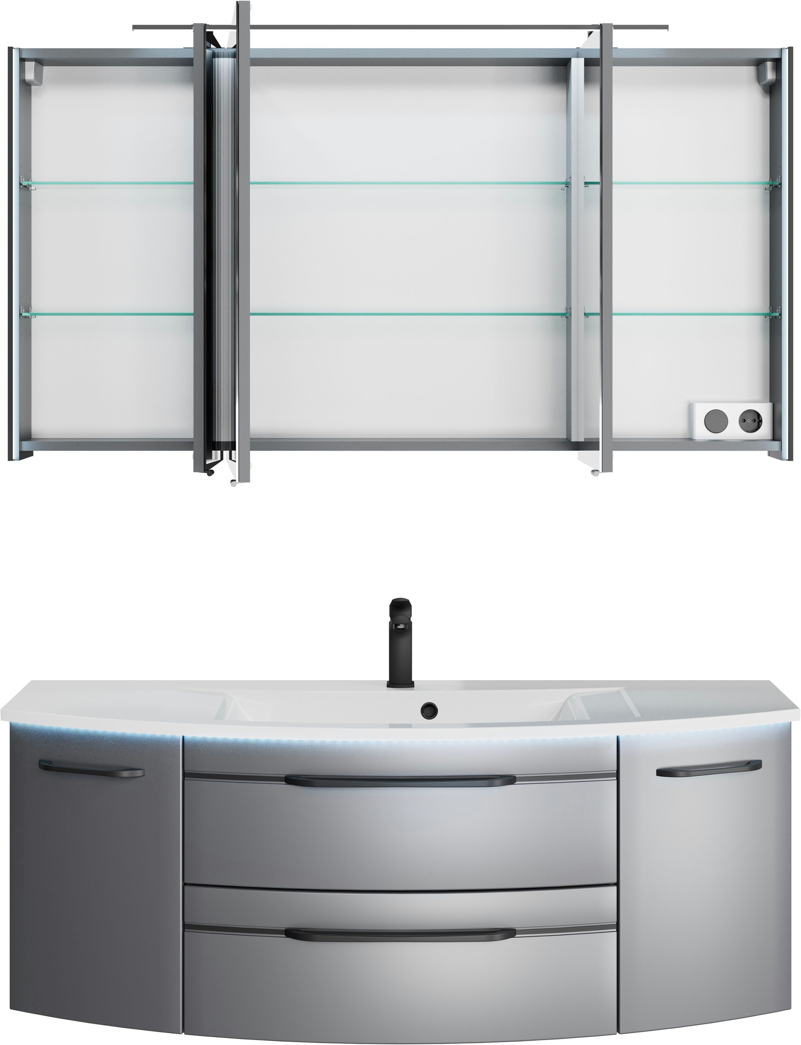 Saphir Badmeubelset Serie 7045 2-delig, mineraalmarmeren wastafel met led-spiegelkast (set, 2 stuks)