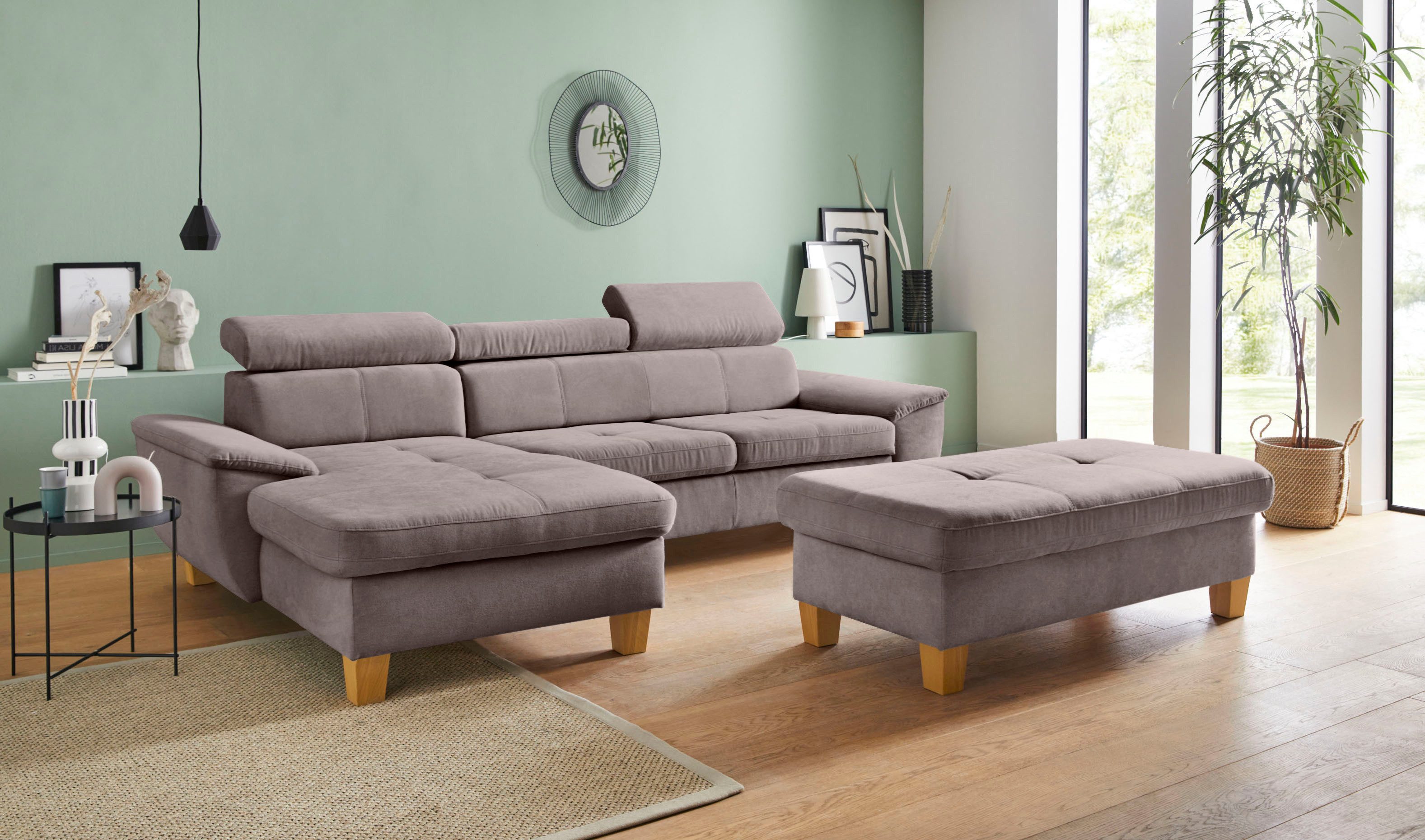exxpo - sofa fashion Hoekbank Enya, uitgebreide afwerking, hoog zitcomfort, comfortabel, L-vorm inclusief verstelbare hoofdsteun, naar keuze met slaapfunctie en bedkist