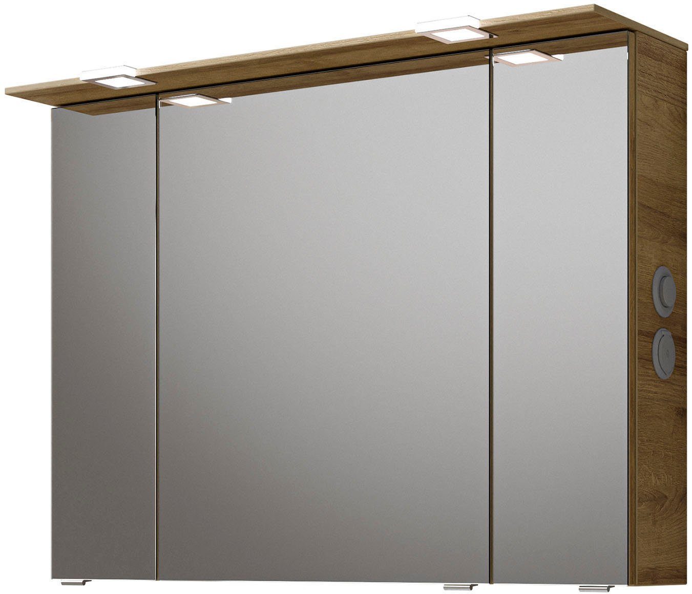 Saphir Badkamerserie Serie 6025 2-delig, mineraalmarmeren wastafel met led-spiegelkast Wastafelmeubel 97 cm breed, 2 laden, 3 spiegeldeuren, incl. deurdemper (2-delig)