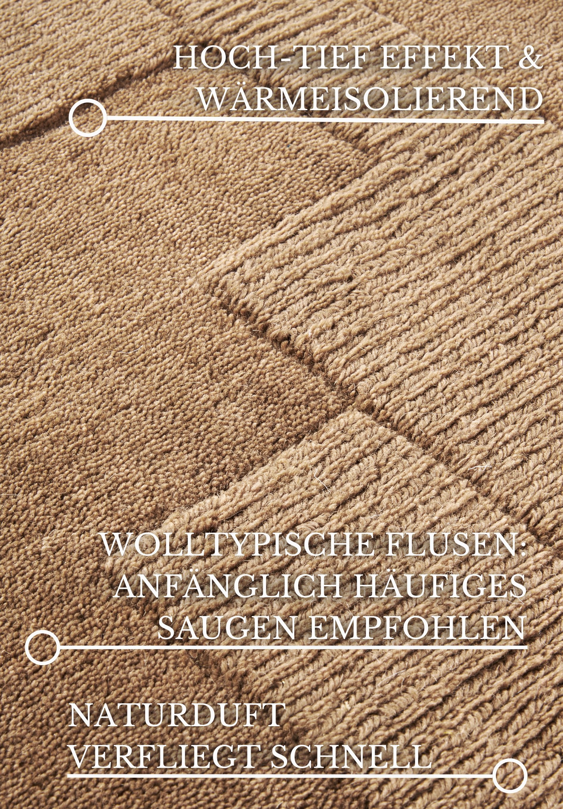 Villeroy & Boch Wollen kleed Wilhelmine Loper, handgeweven, wol, natuur, woonkamer, geometrie, boho