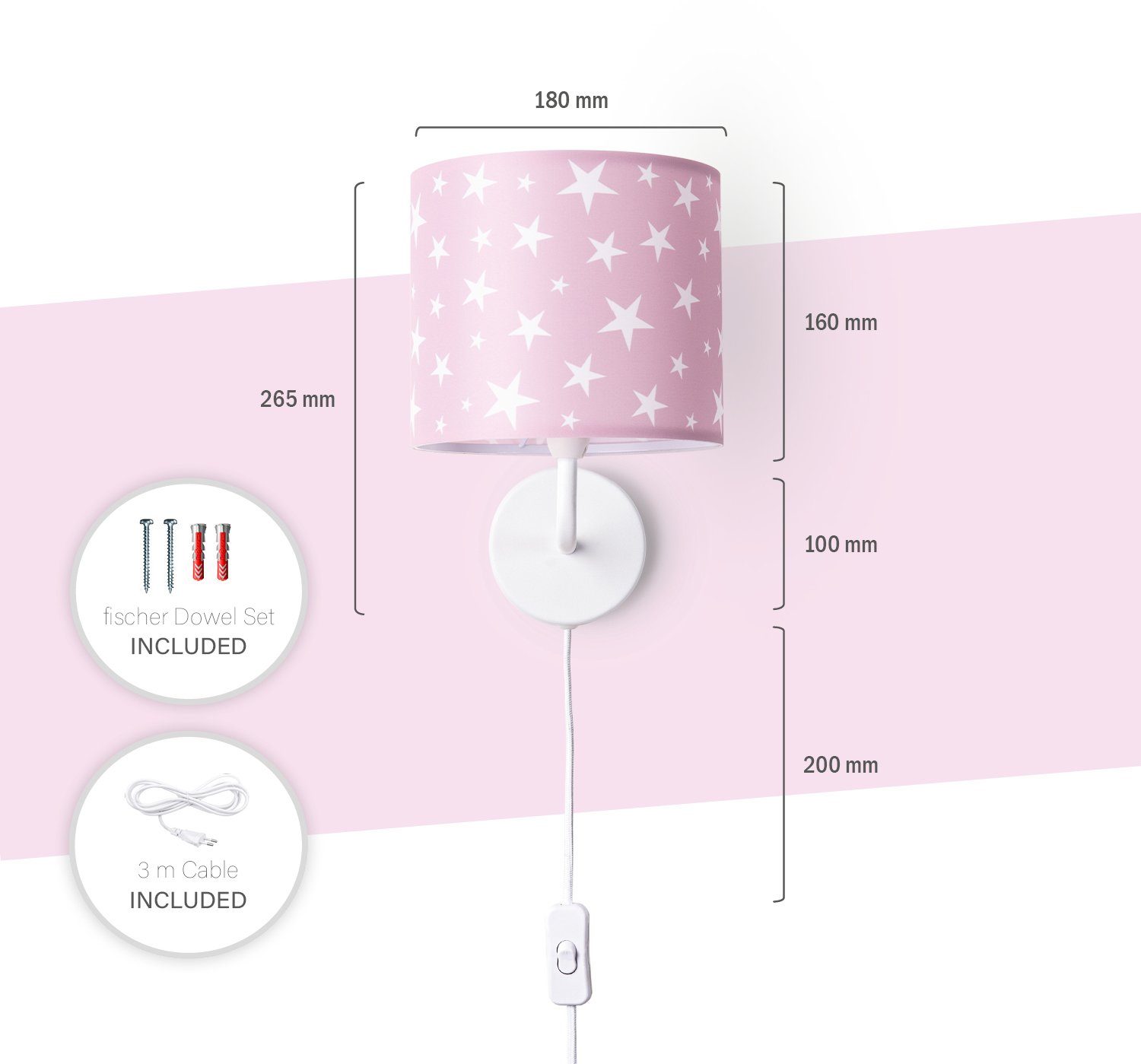 Paco Home Wandlamp Capri 315 Lamp kinderkamer babykamer âˆ…18cm sterren kabellengte 3m E14