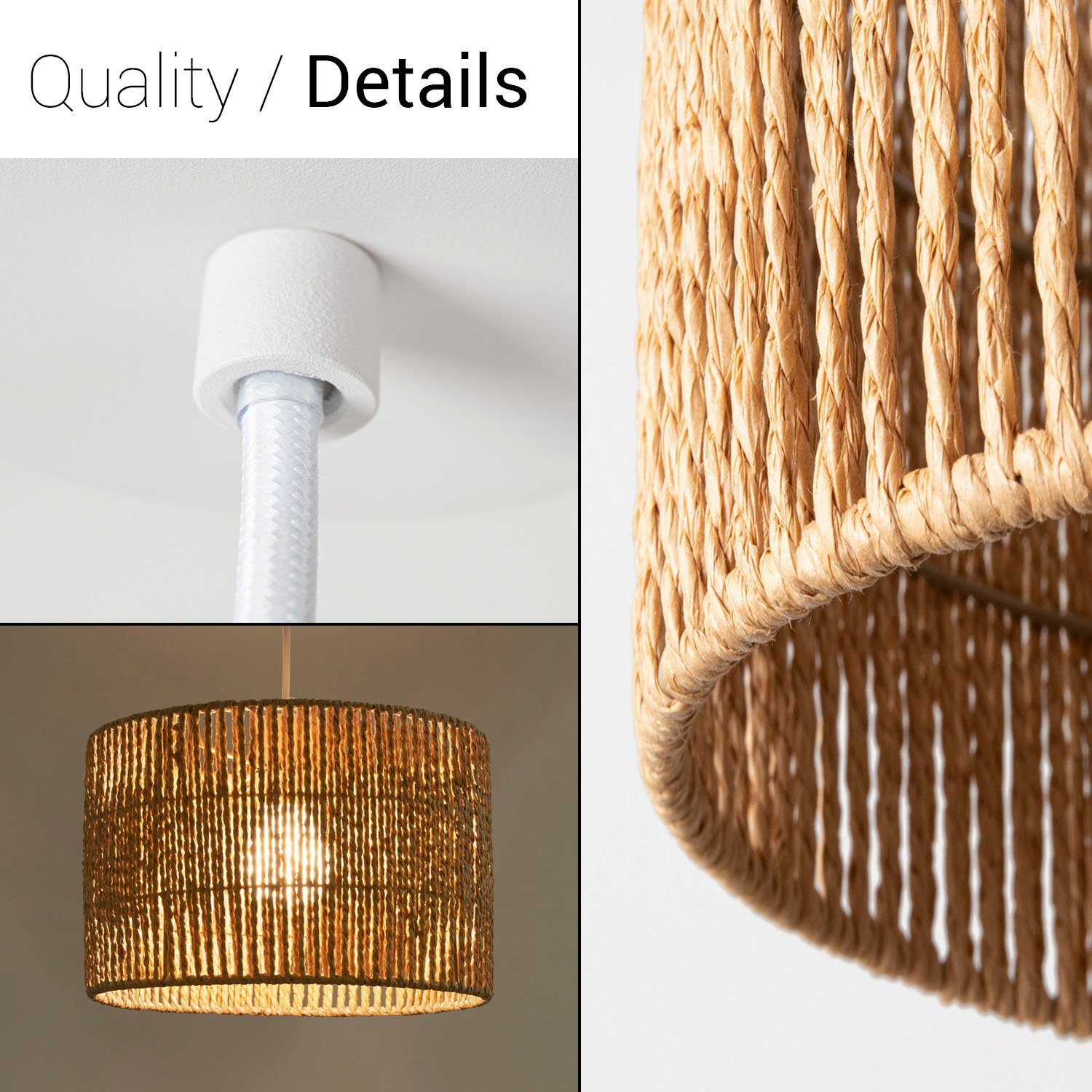 Paco Home Hanglamp Hugo Buena Woonkamer eetkamer rattan look Boho lampenkap papier