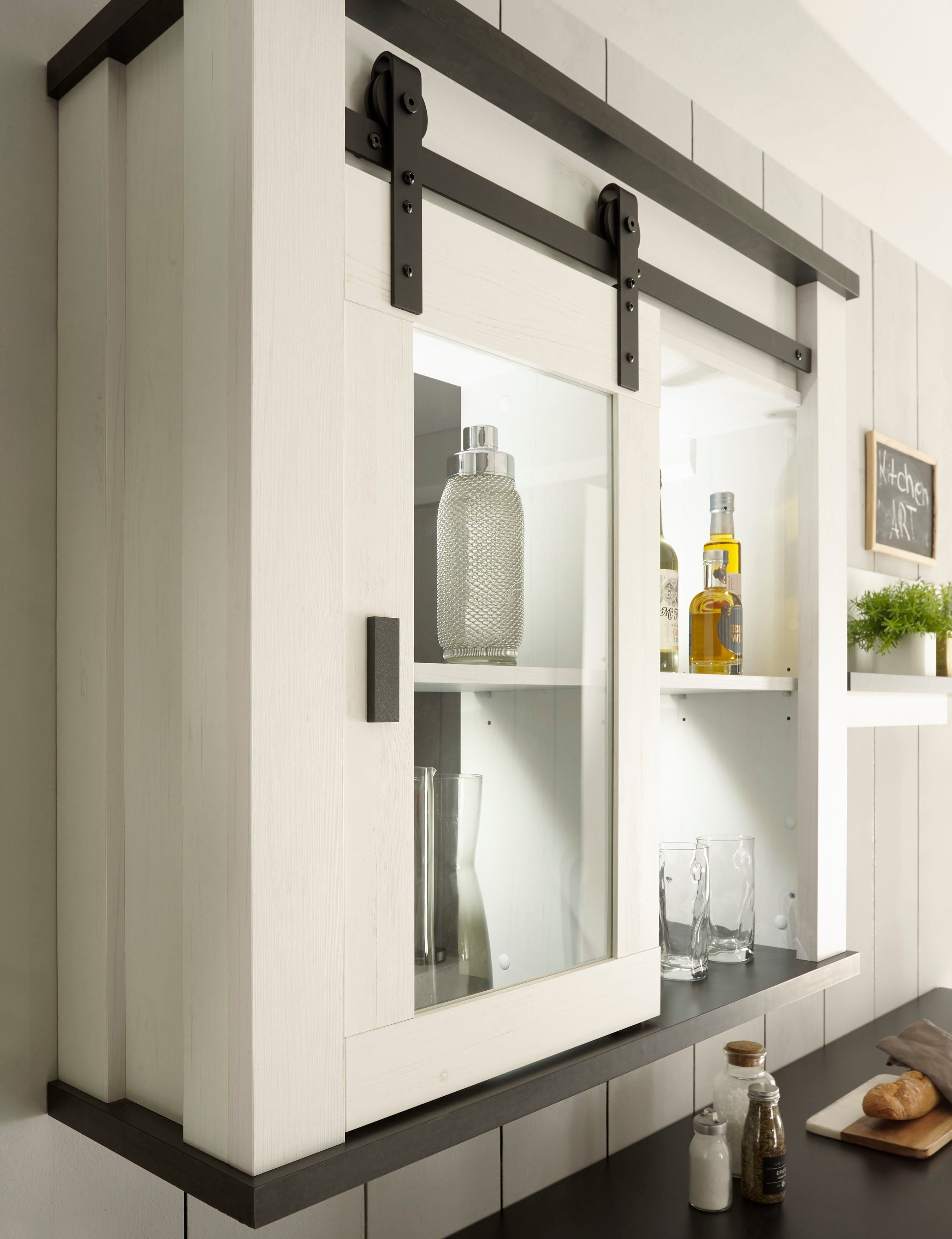 Home affaire Hangend kastje Sherwood met schuurdeurbeslag van metaal, hoogte 90 cm