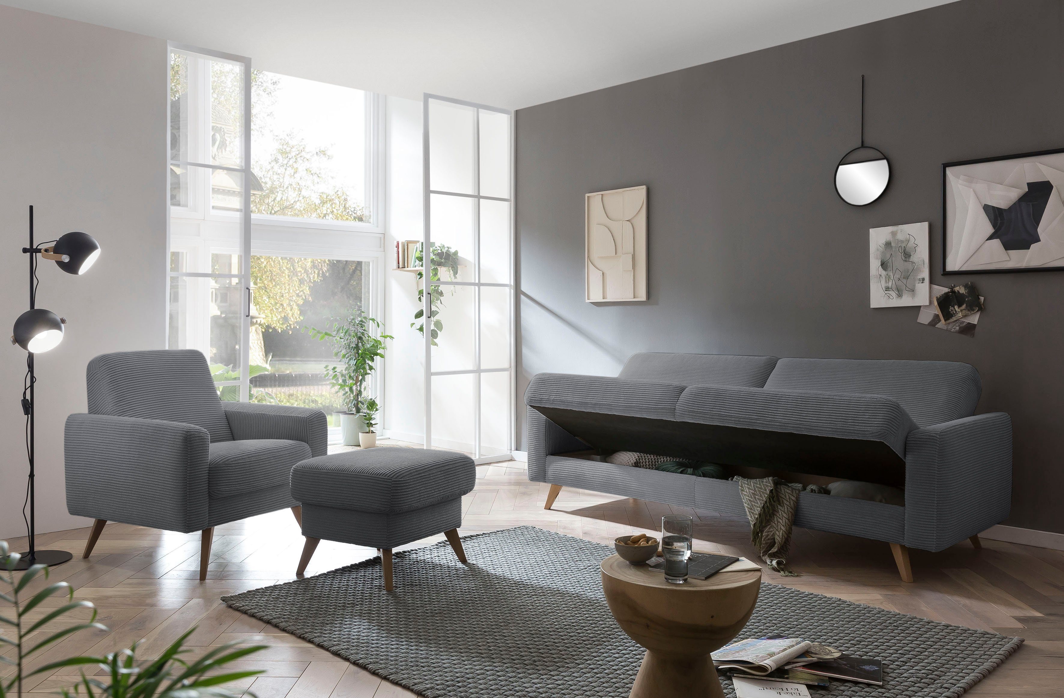 exxpo - sofa fashion 3-zitsbank Samso, elegant en comfortabel, actuele cord bekleding, kantelbank