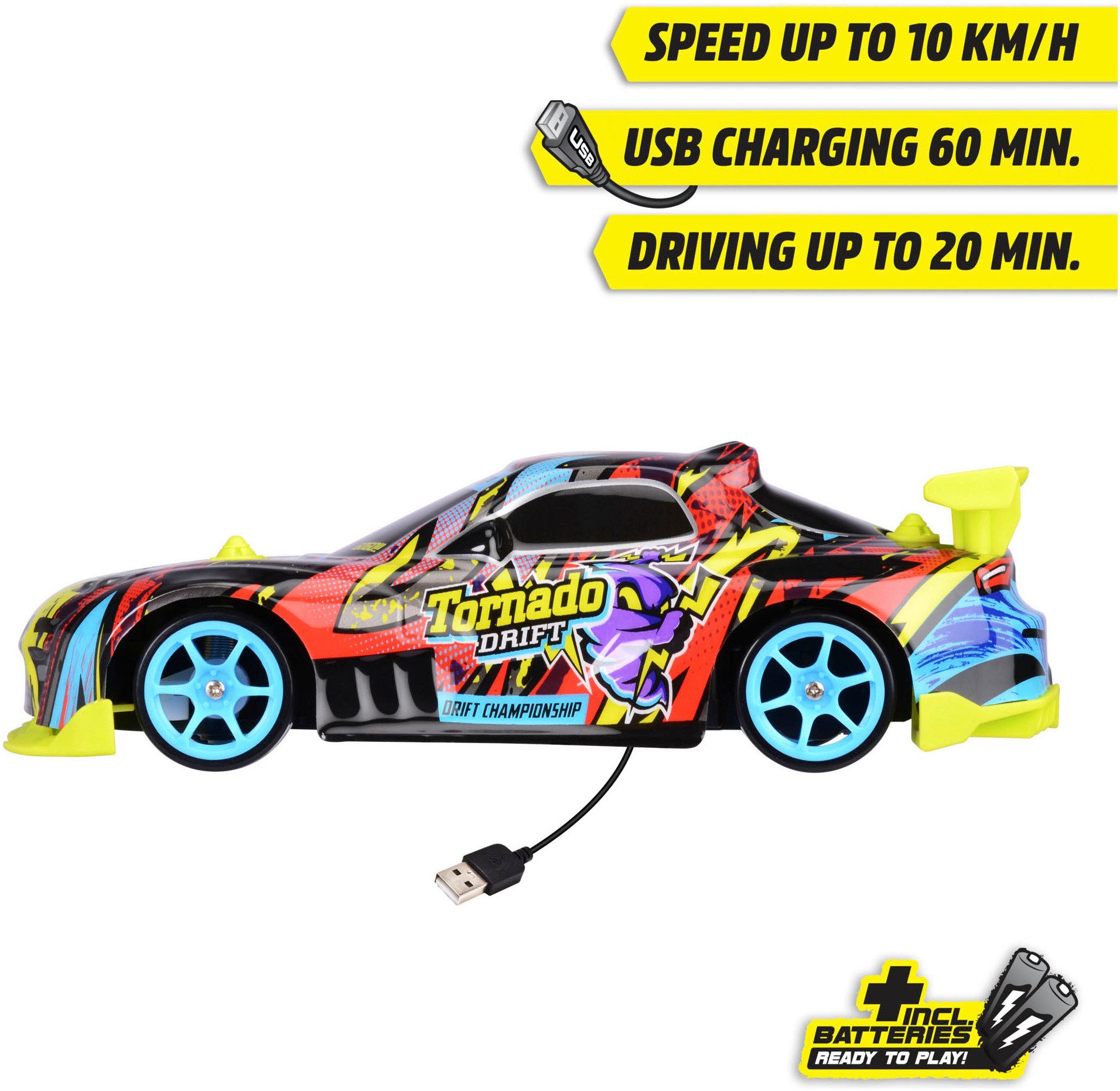 Dickie Toys Radiografisch bestuurbare auto RC Tornado Drift, 2,4 GHz met verlichting en vierwielaandrijving