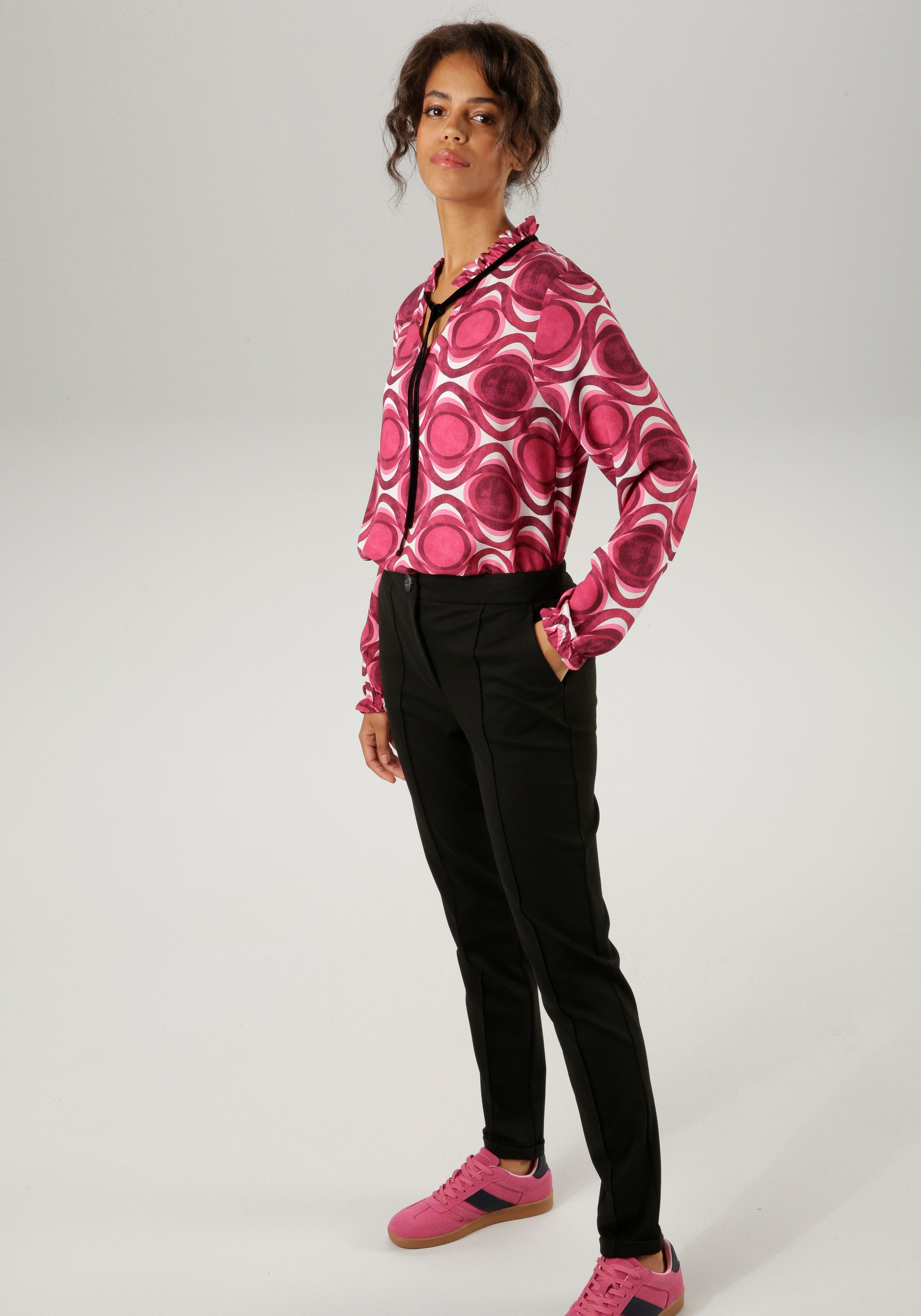 Aniston CASUAL Jerseybroek met biezen gegarneerd