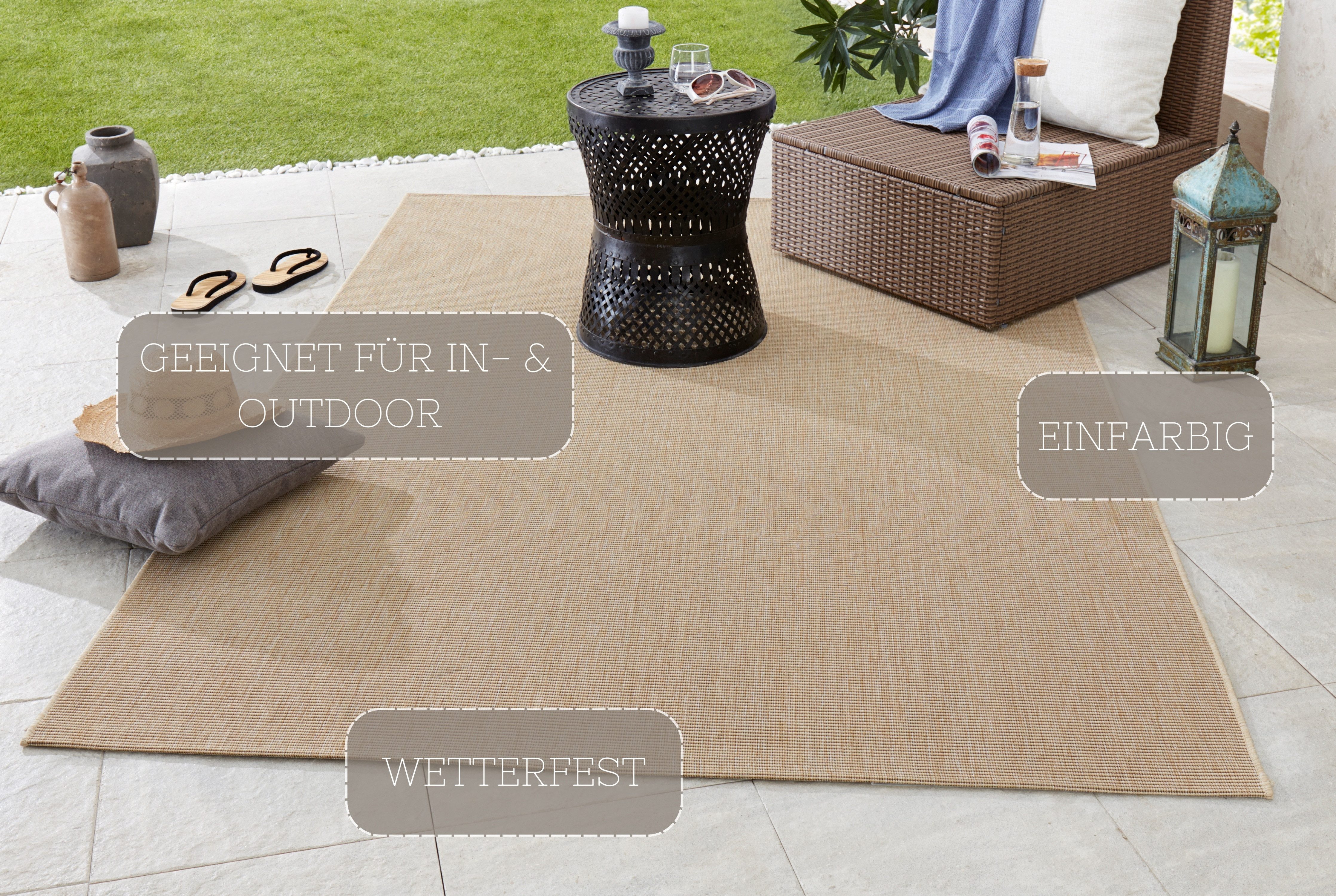 HANSE Home Vloerkleed Match Binnen- en buitengebruik, kortpolig, loper, modern, effen kleuren, woonkamer, balkon