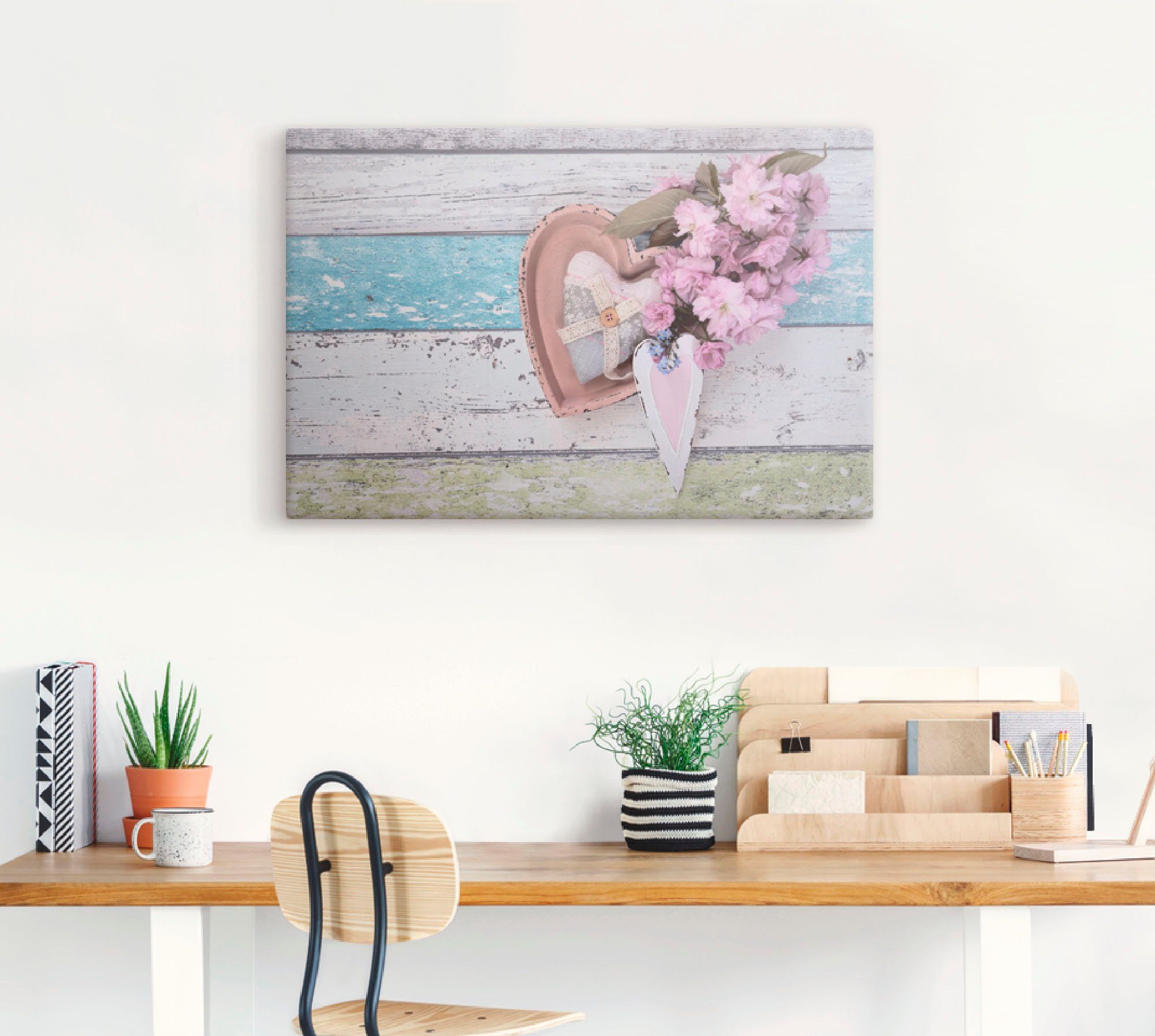 Artland Artprint op linnen Stilleven met kersenbloesem en harten