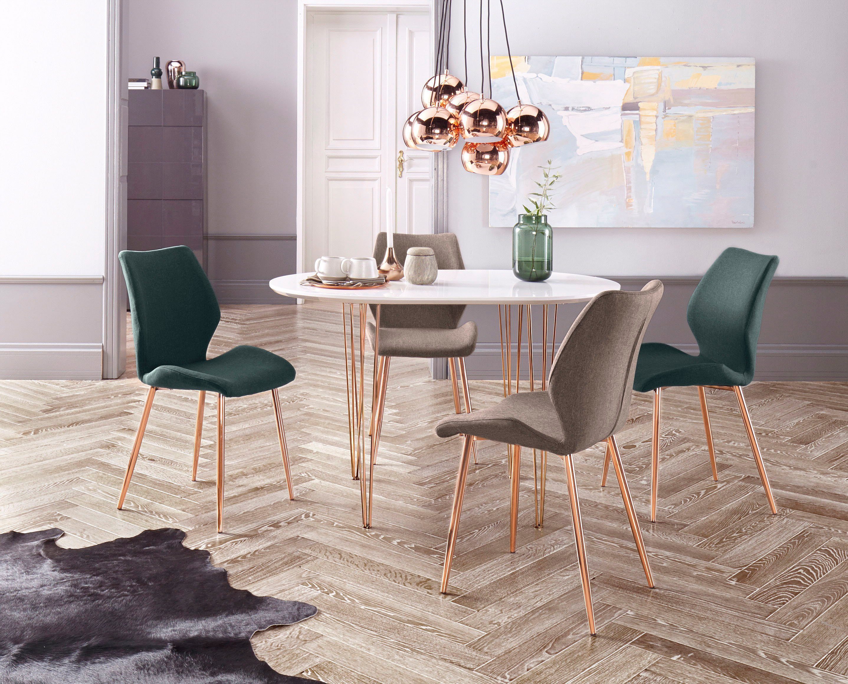 INOSIGN Eetkamerstoel Ayla Bekleding in weefstof, metalen frame koperkleur (set, 2 stuks)
