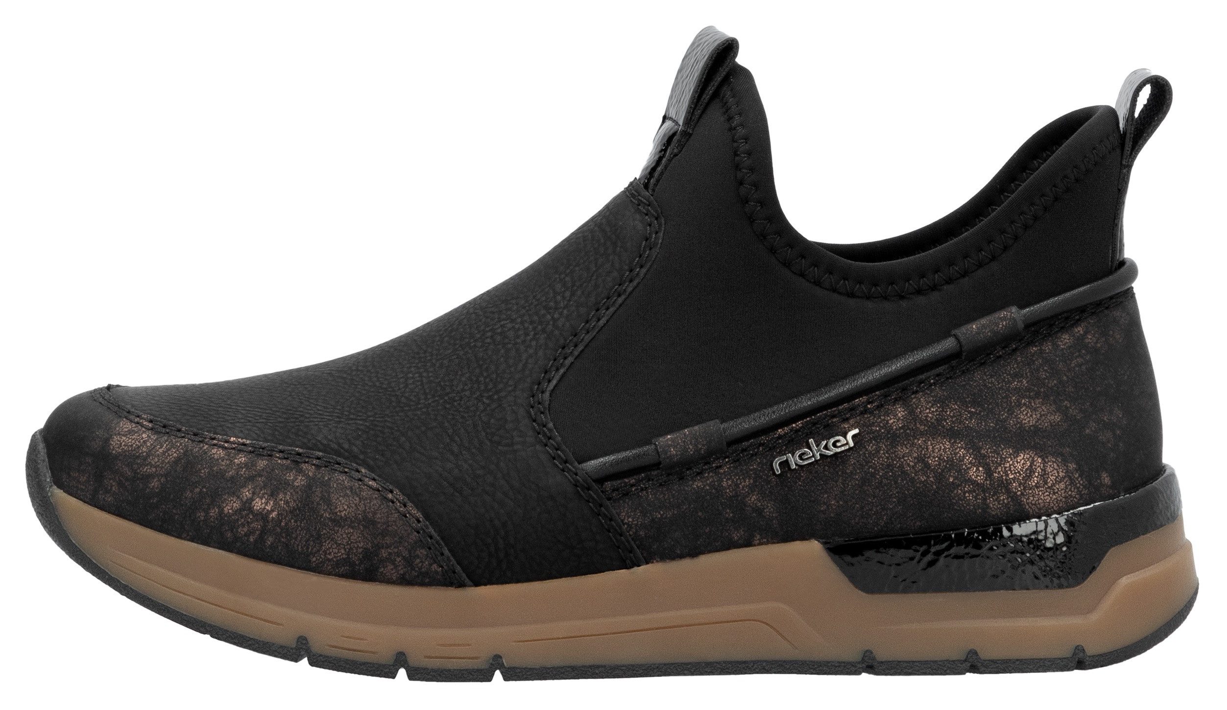 Rieker Slip-on sneakers , instappers, high top sneaker, herfstschoen met metallic glans