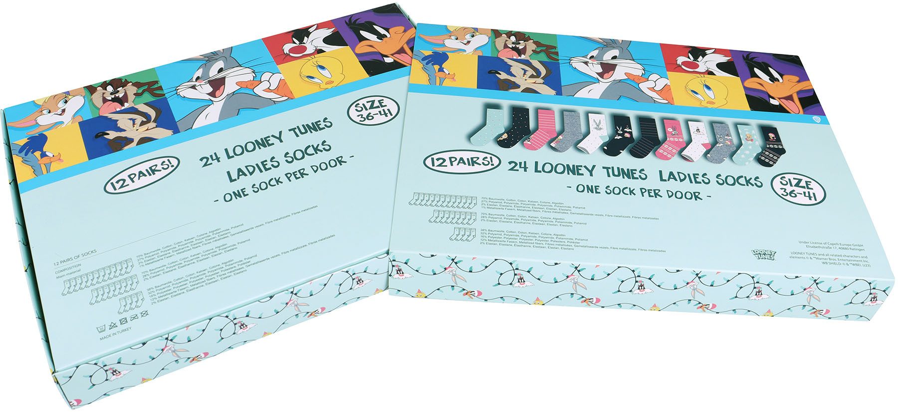 Capelli New York Adventskalender met 24 deurtjes en 12 paar sokken (24-delig)