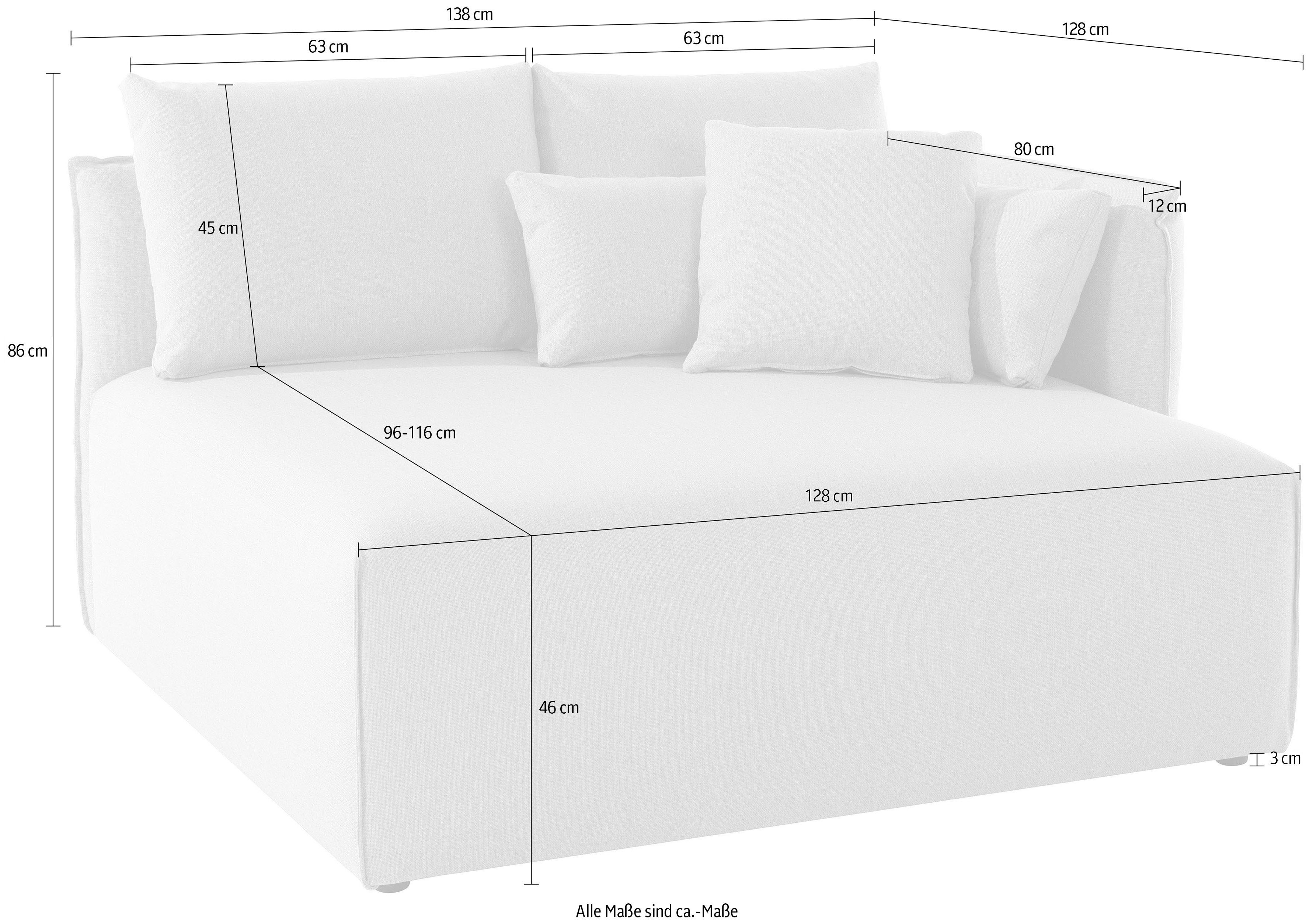 andas Ottomane Nöre korte lounge-module - zelf samenstellen, breedte 138 cm, diepte 128 cm