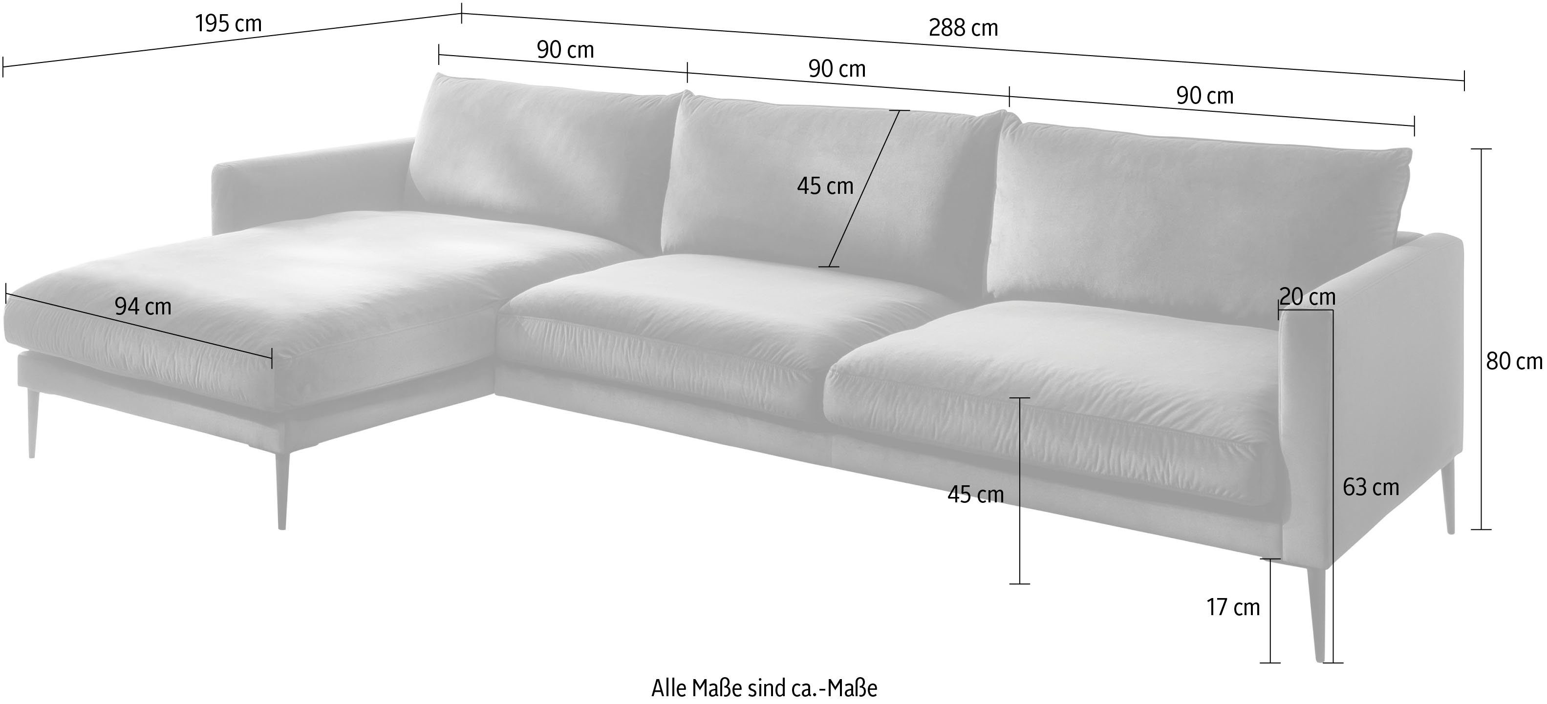 Trends by HG Hoekbank Svea L-vorm Récamier rechts of links, met metalen voet, vrij plaatsbaar