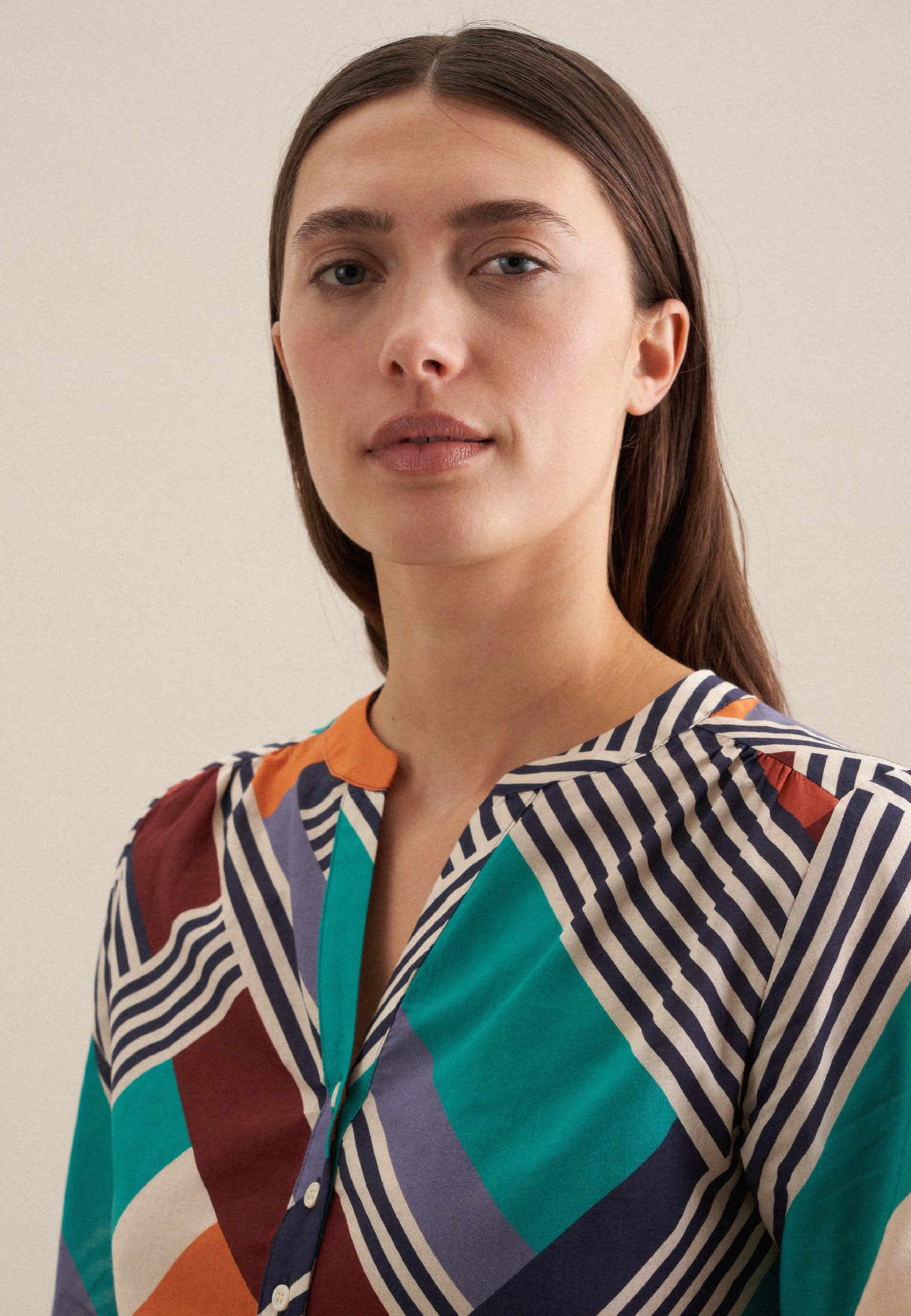 seidensticker Klassieke blouse Zwarte roos Tunika met geometrische patronen
