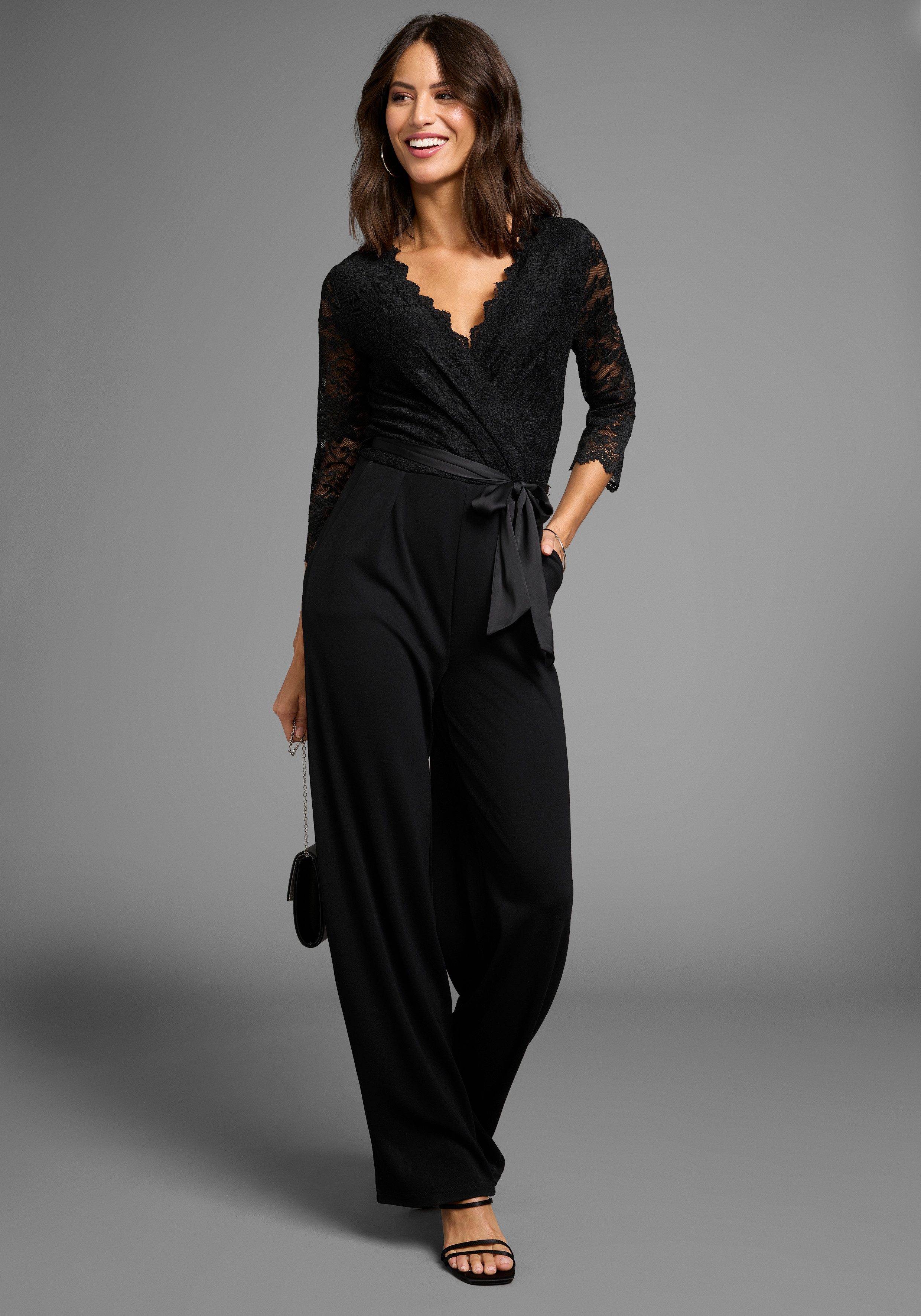 Laura Scott Jumpsuit met kanten bovenstuk en satijnen bindceintuur