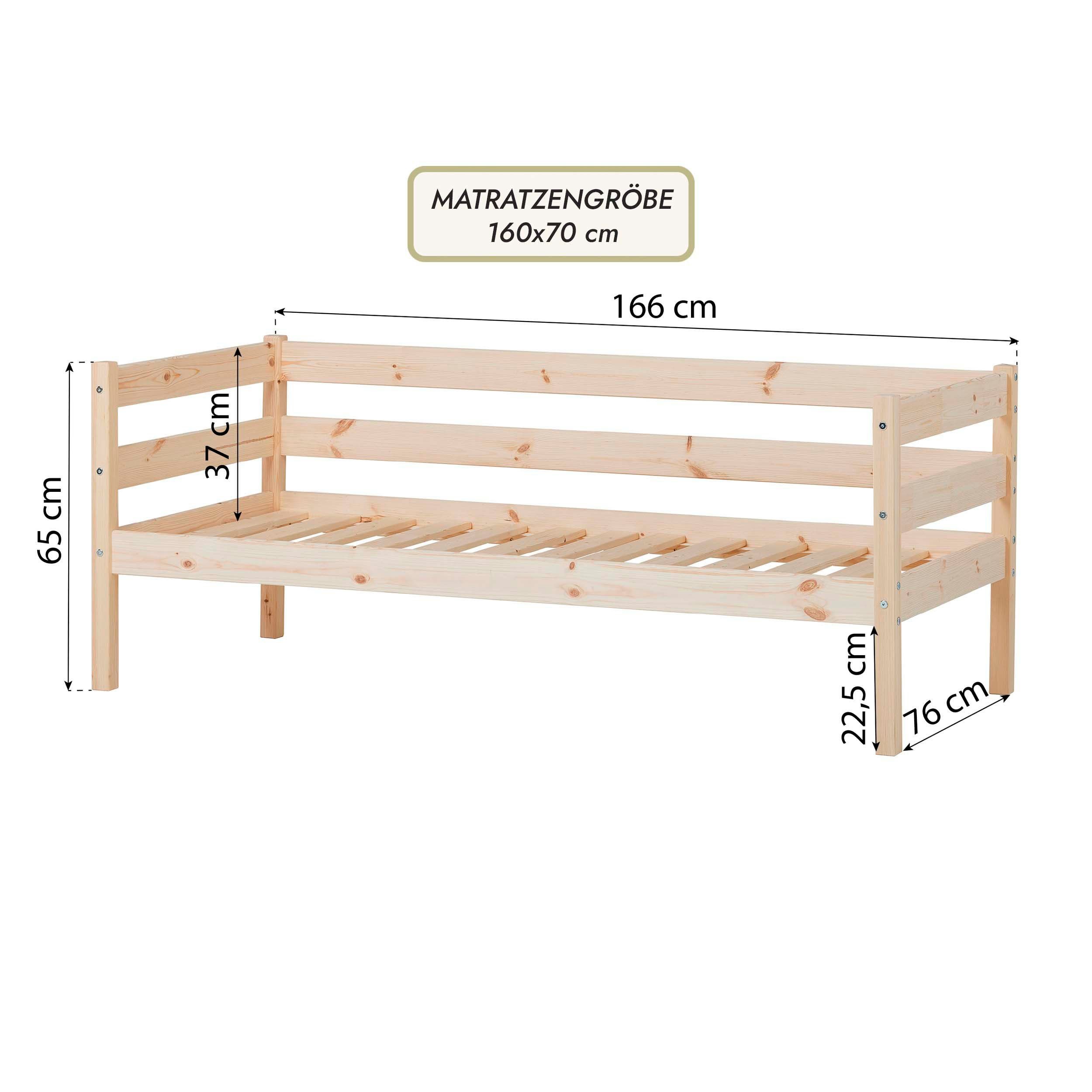 Hoppekids 1-persoonsledikant ECO Comfort kinderbed, massief grenenhout, tienerbed inclusief lattenbodem (set)