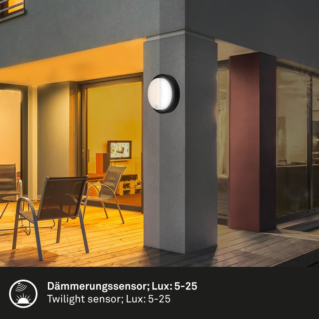 Briloner Leuchten Wandlamp voor buiten Accu LED buitenwandlamp met bewegingssensor, kunststof, zwart