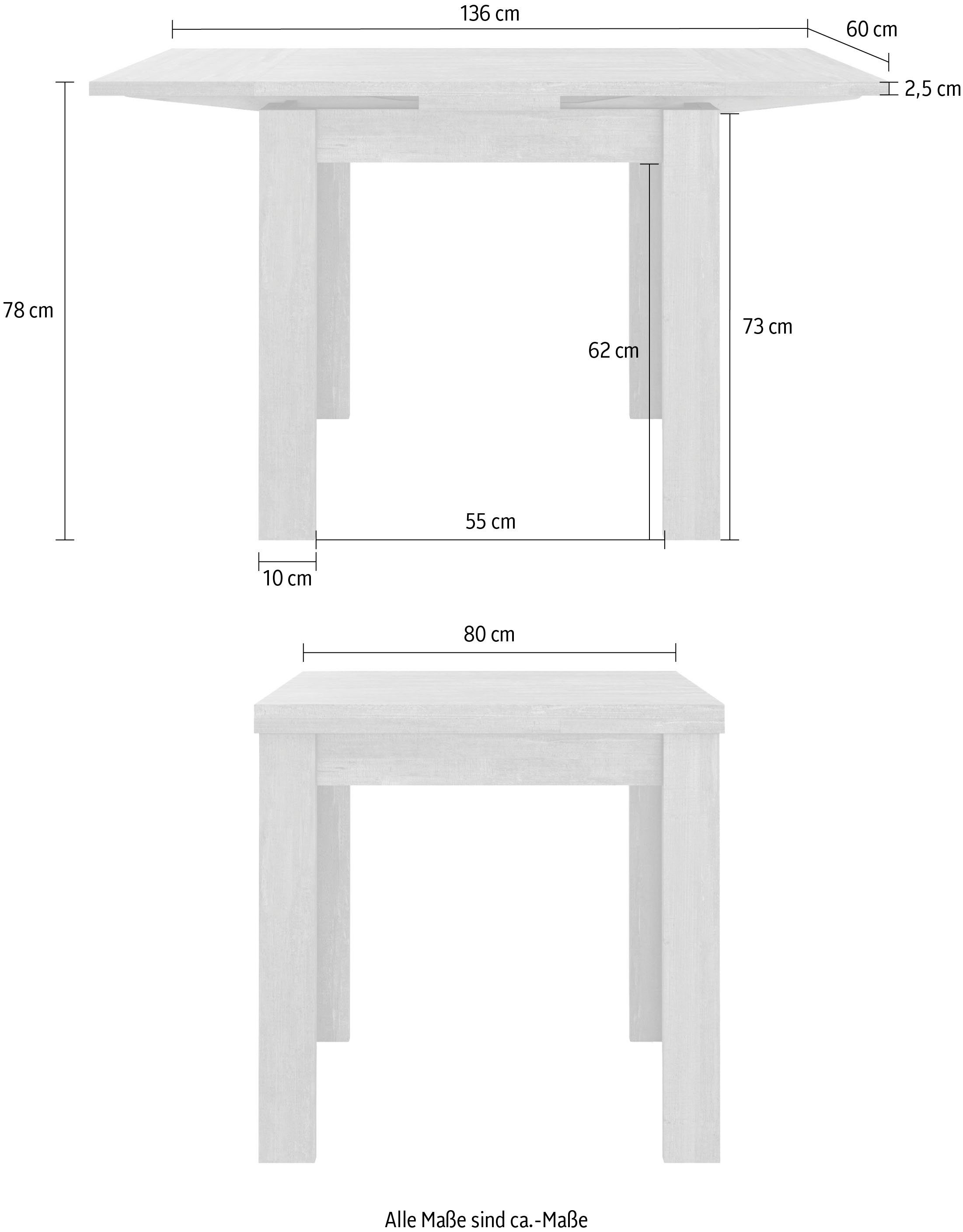 Mäusbacher Eettafel Monti 80x60 cm, uittrekbaar tot 136 cm